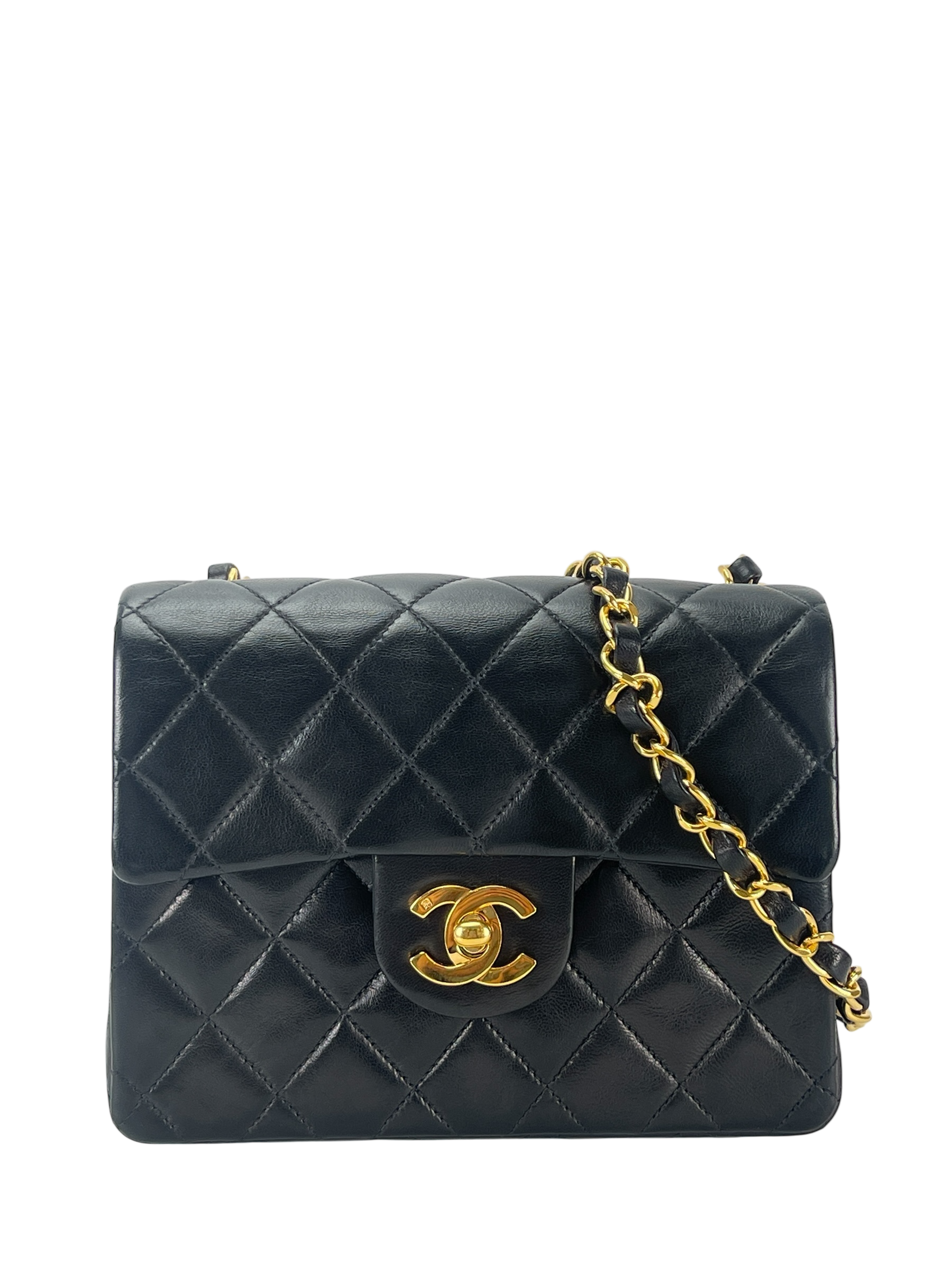 CHANEL - Mini Square Shoulder Bag Black Lambskin Gold Hardware