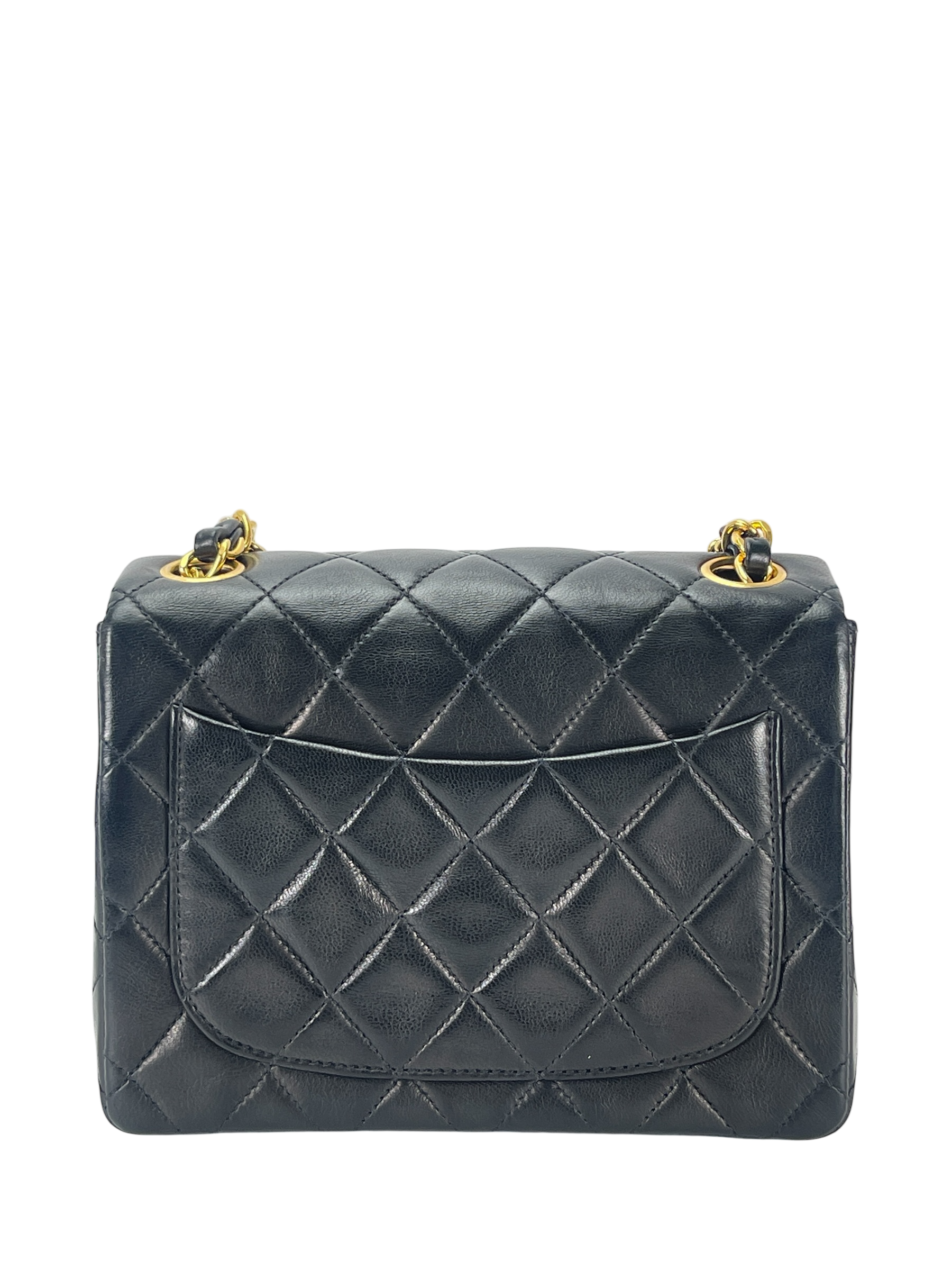 CHANEL - Mini Square Shoulder Bag Black Lambskin Gold Hardware