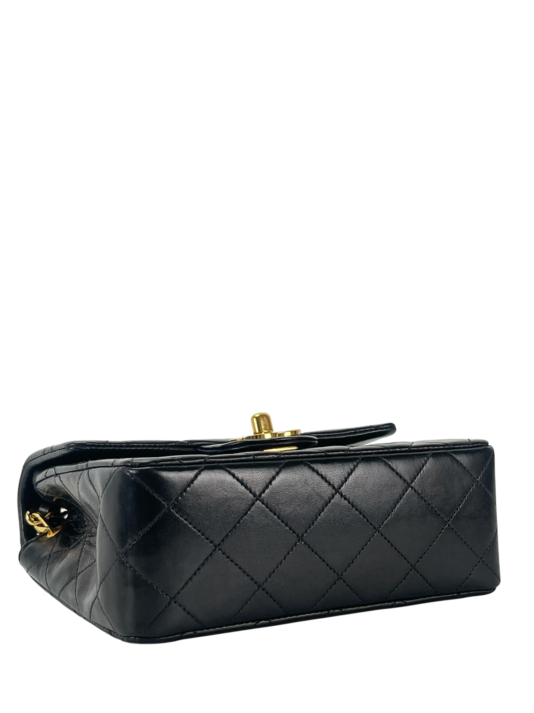 CHANEL - Mini Square Shoulder Bag Black Lambskin Gold Hardware