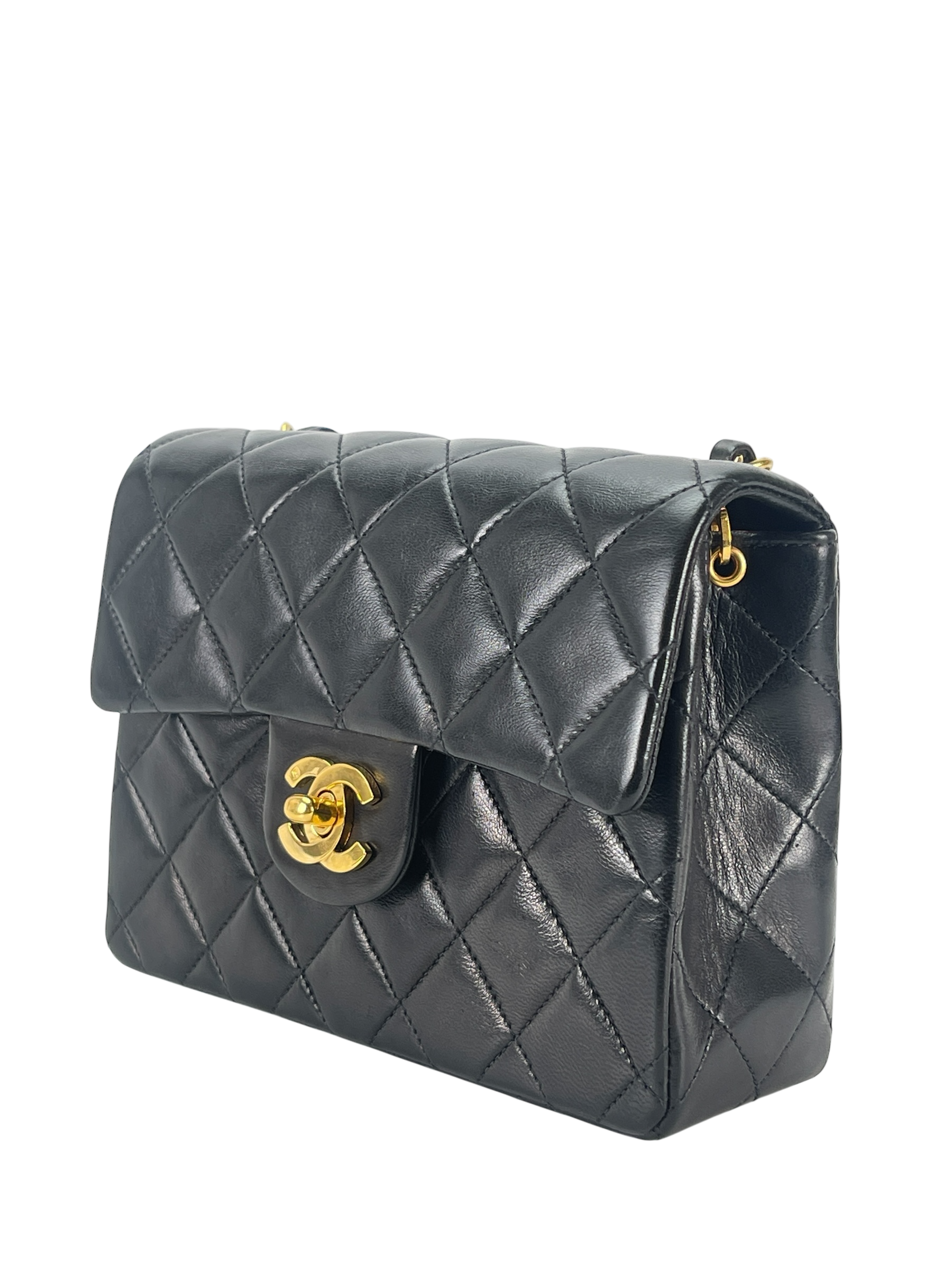 CHANEL - Mini Square Shoulder Bag Black Lambskin Gold Hardware