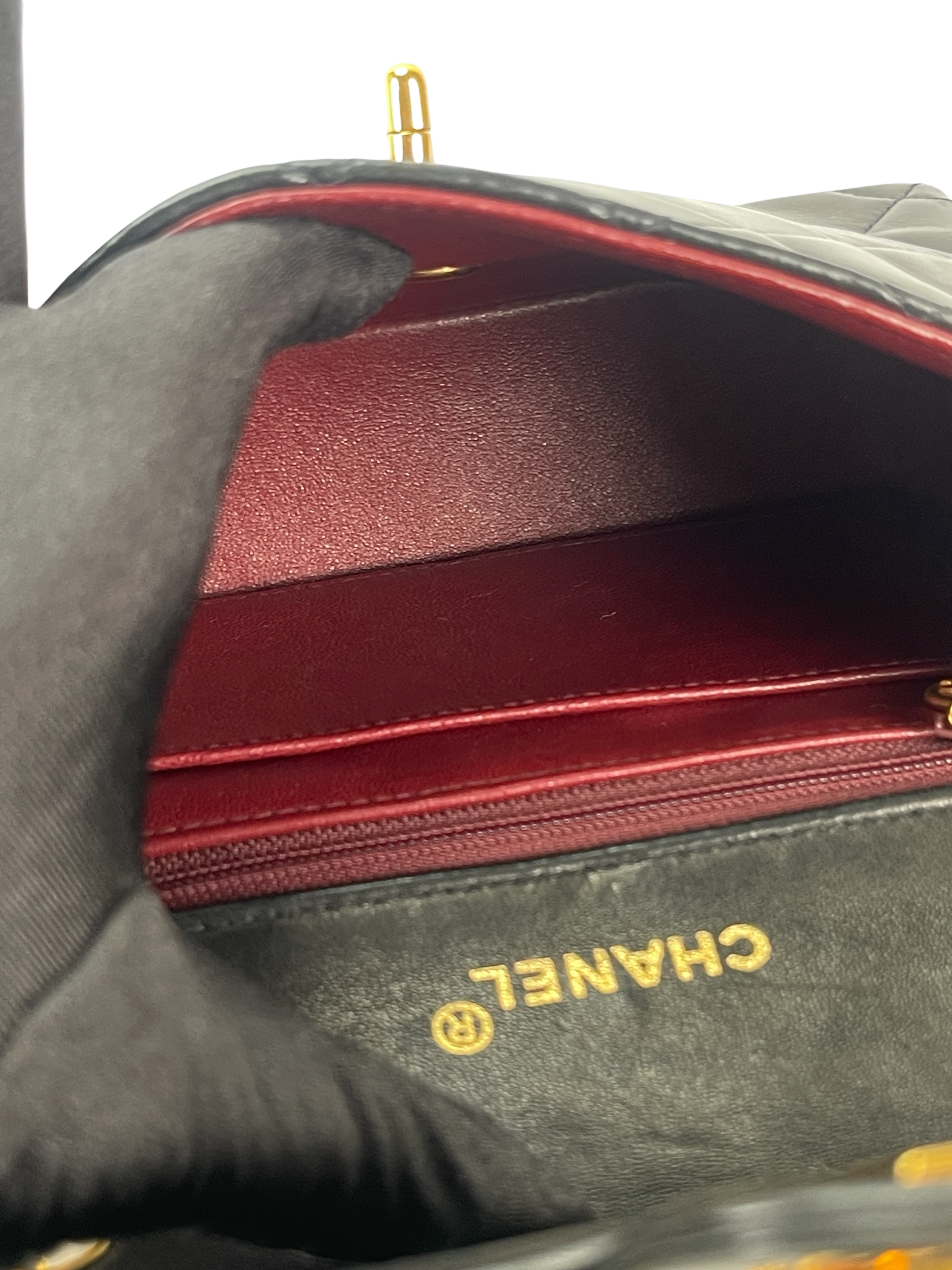 CHANEL - Mini Square Shoulder Bag Black Lambskin Gold Hardware