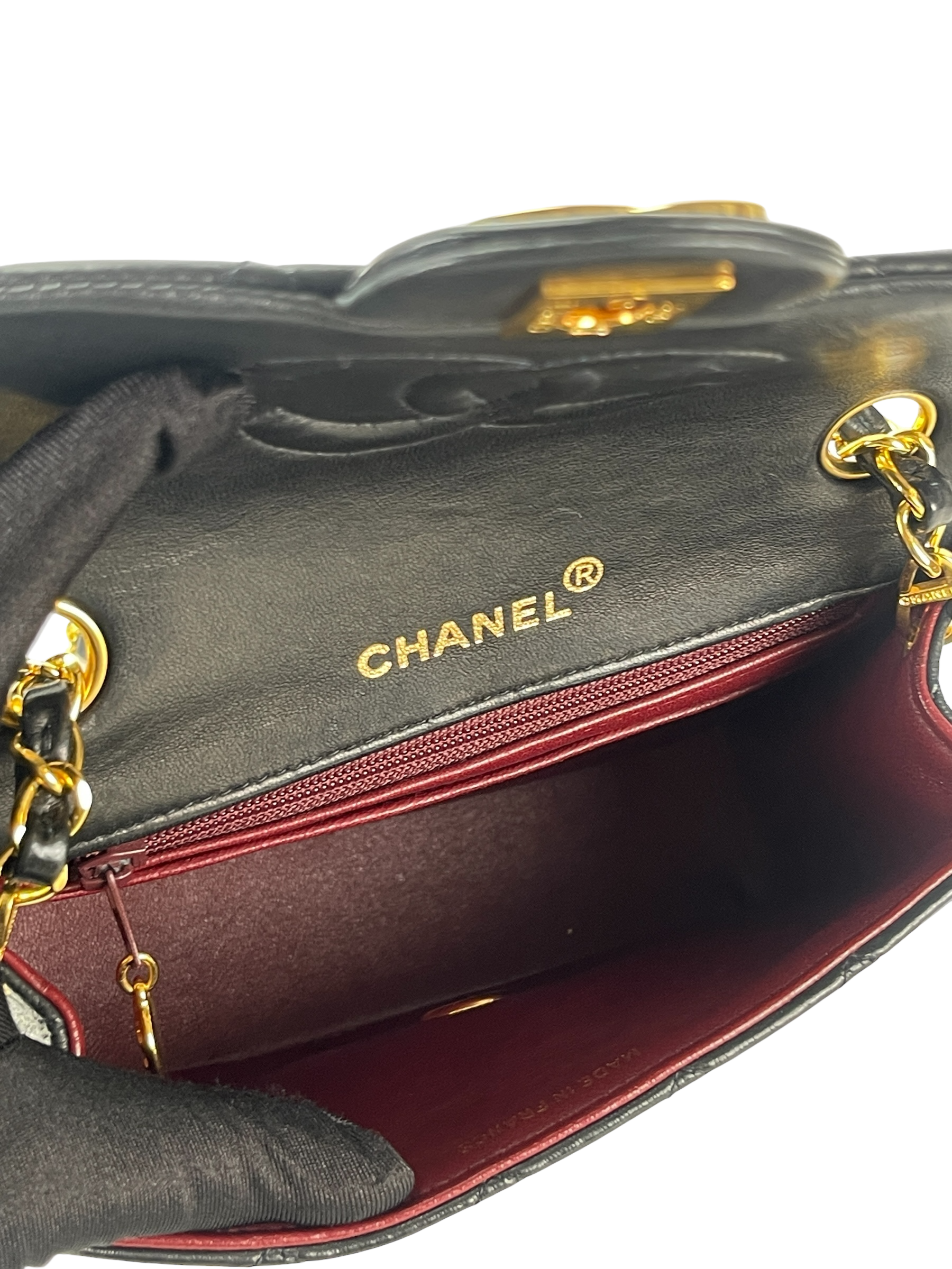 CHANEL - Mini Square Shoulder Bag Black Lambskin Gold Hardware