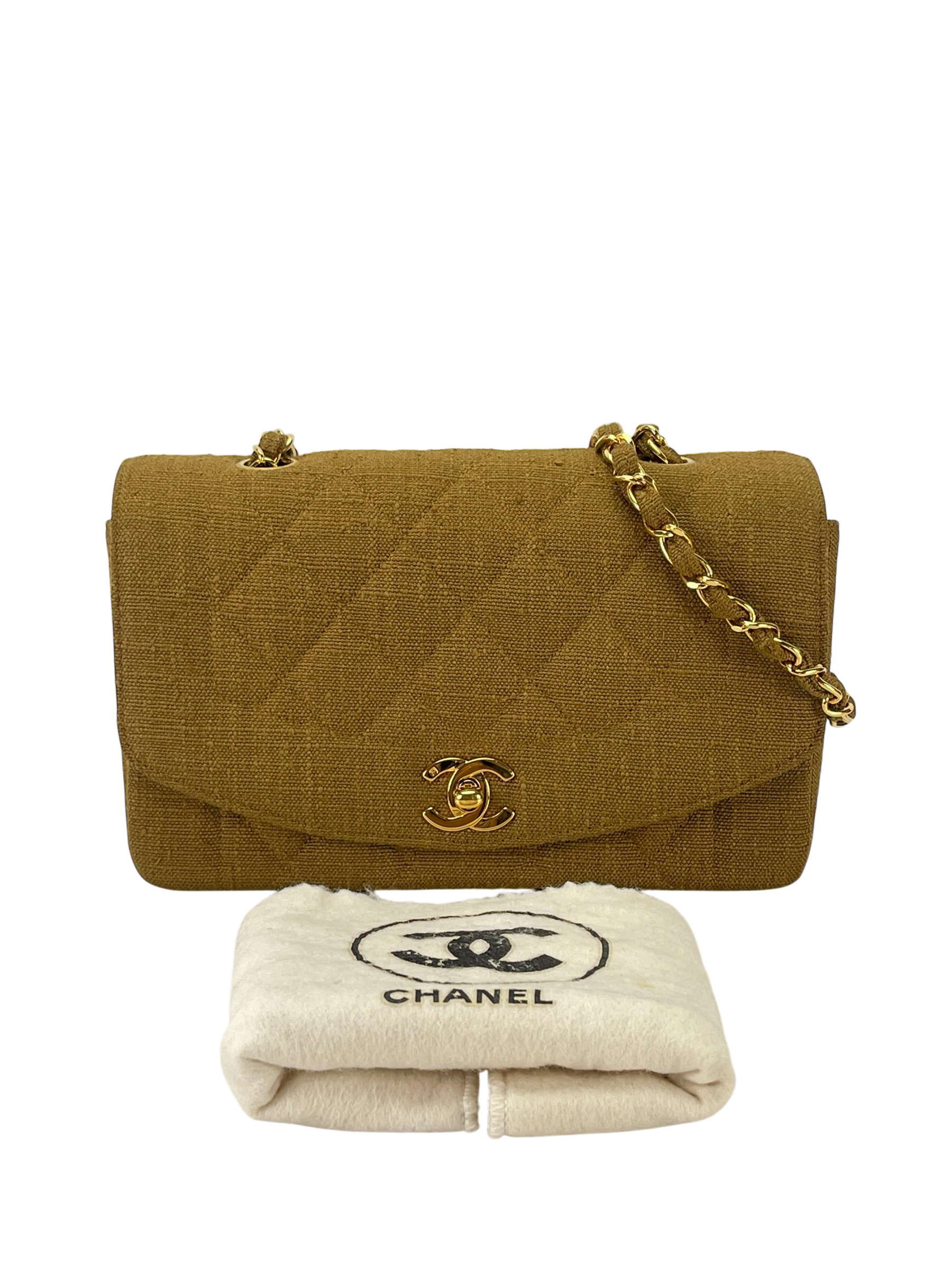 CHANEL - Khaki Linen Small Diana 22 Shoulder Bag