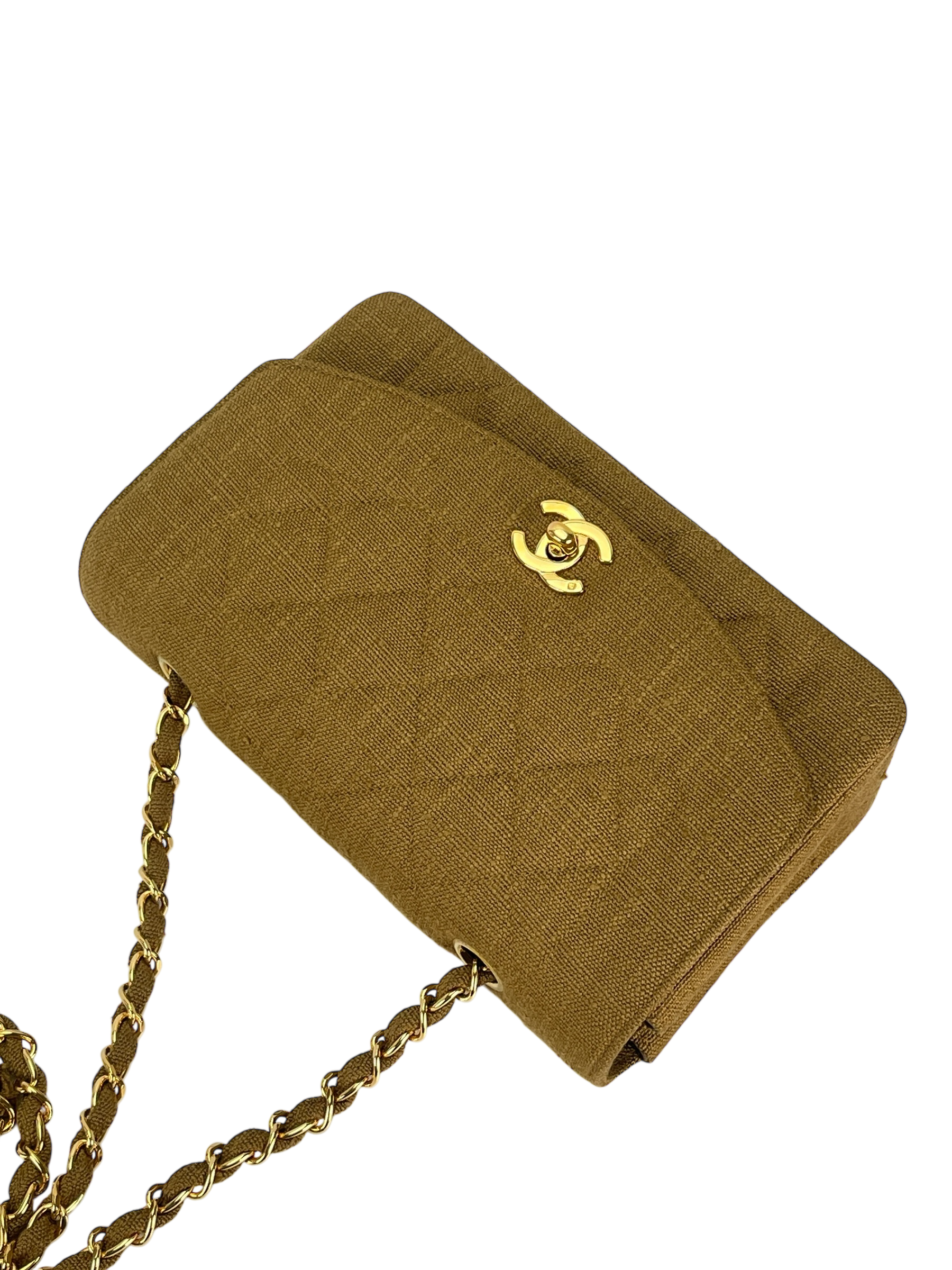 CHANEL - Khaki Linen Small Diana 22 Shoulder Bag