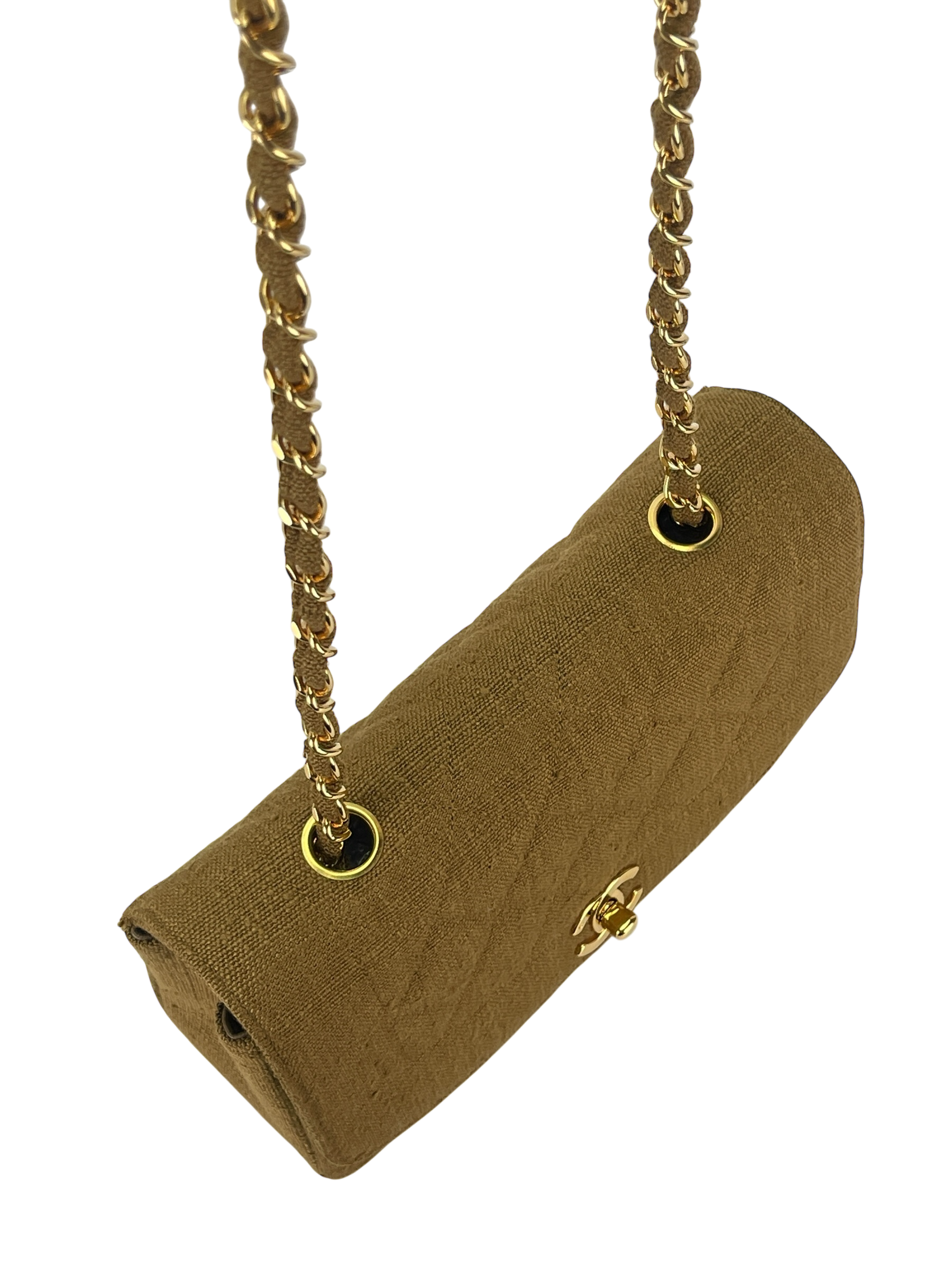 CHANEL - Khaki Linen Small Diana 22 Shoulder Bag