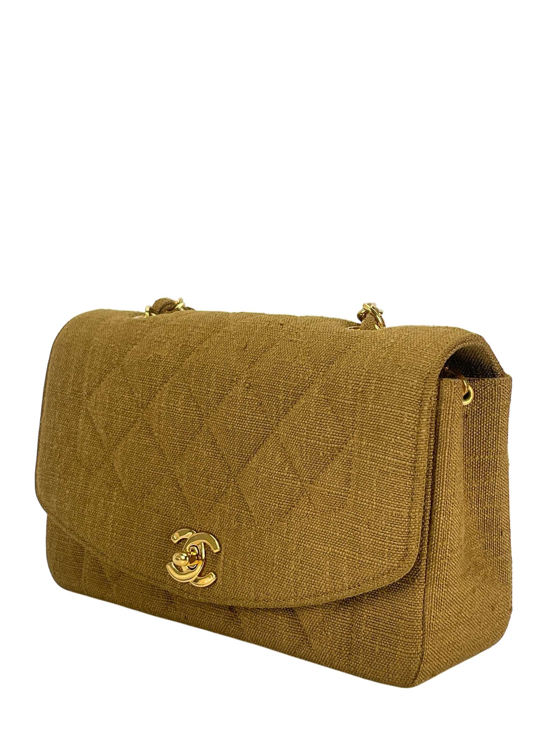 CHANEL - Khaki Linen Small Diana 22 Shoulder Bag