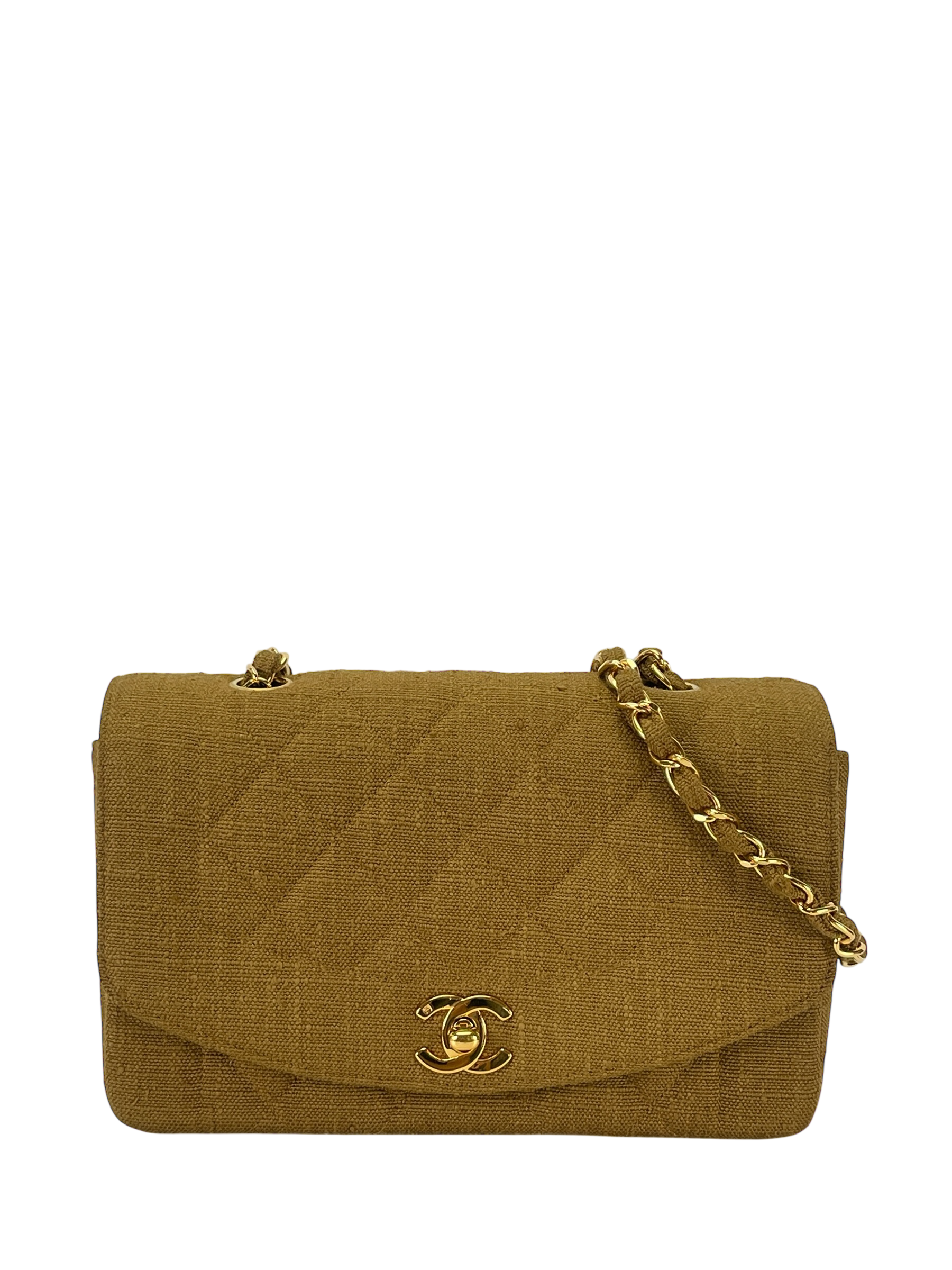 CHANEL - Khaki Linen Small Diana 22 Shoulder Bag