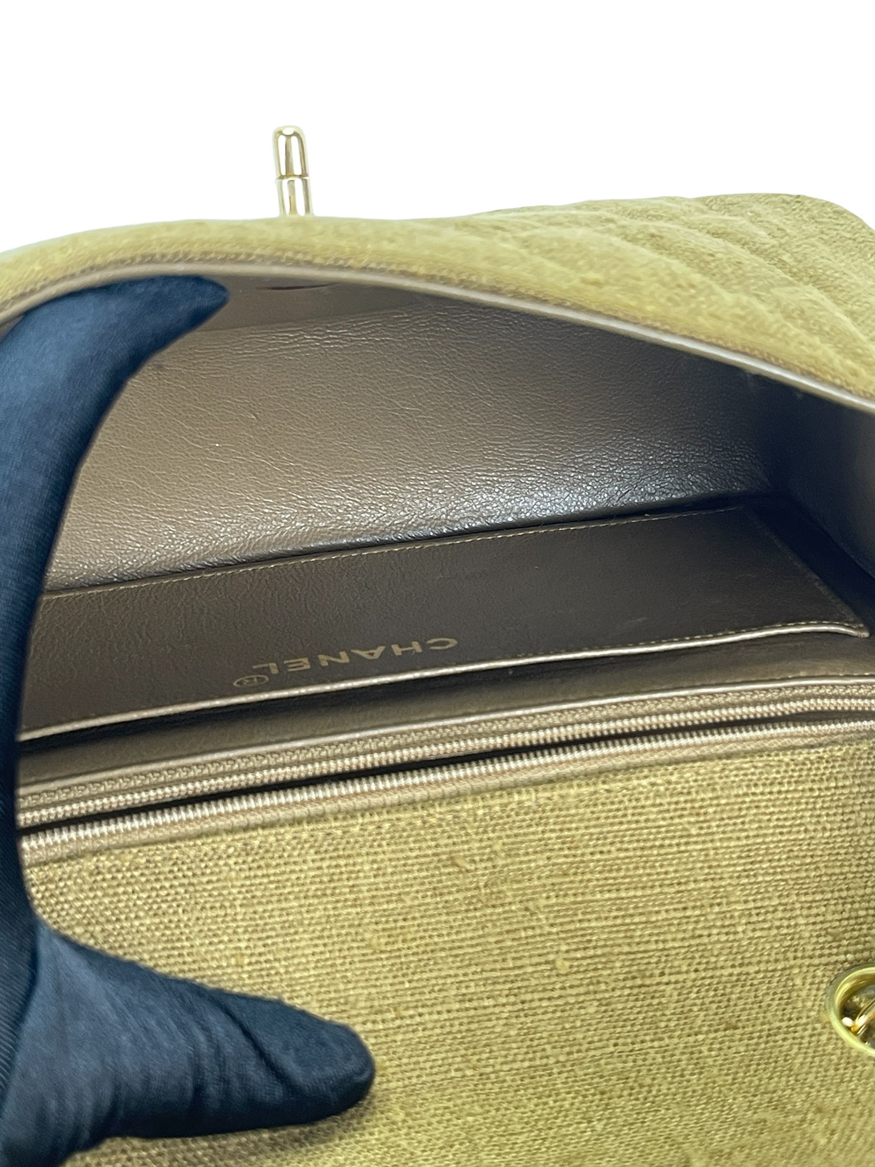 CHANEL - Khaki Linen Small Diana 22 Shoulder Bag