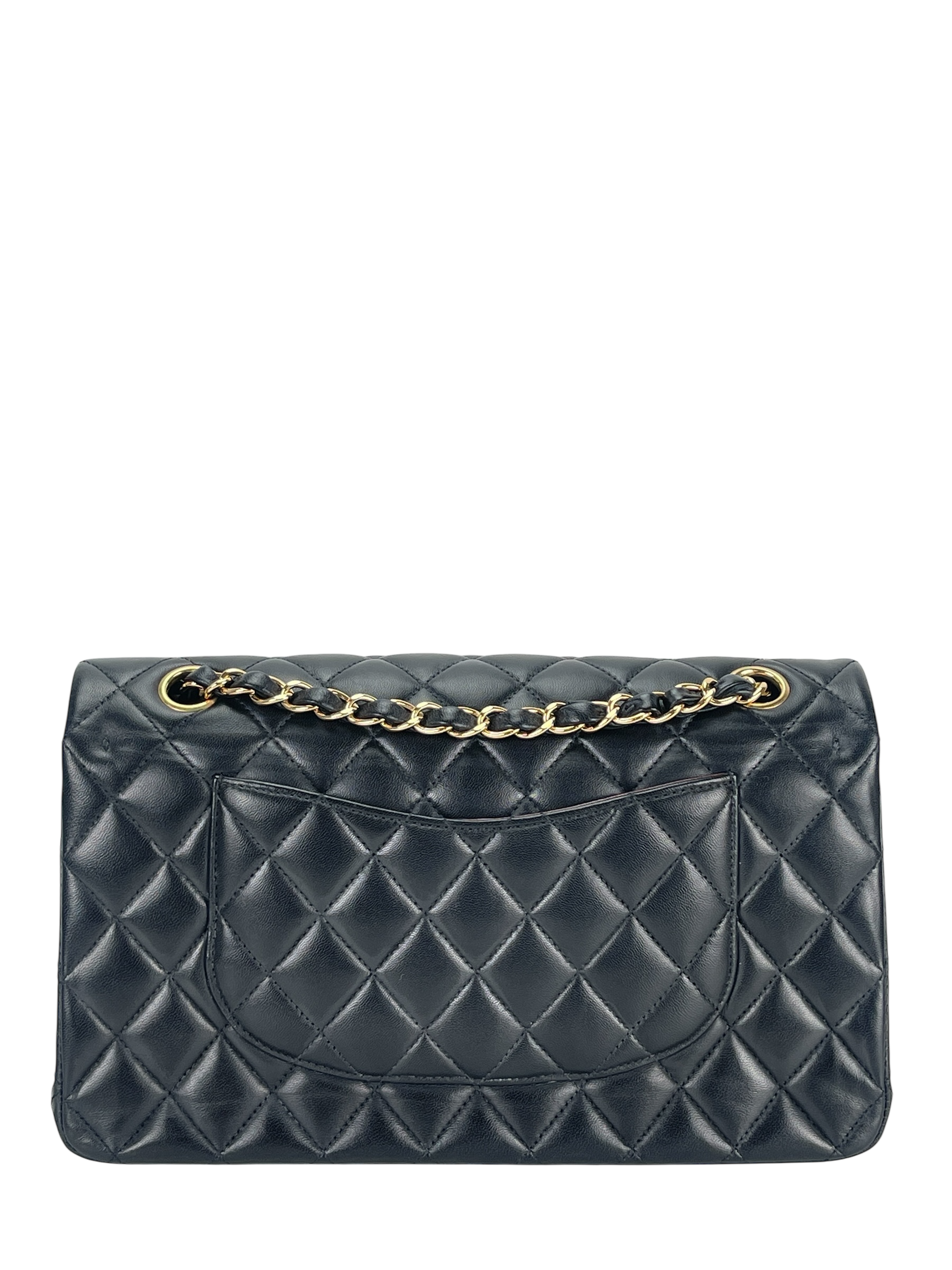 CHANEL - Medium Classic Double Flap Bag Black Lambskin Gold Hardware (CF25)