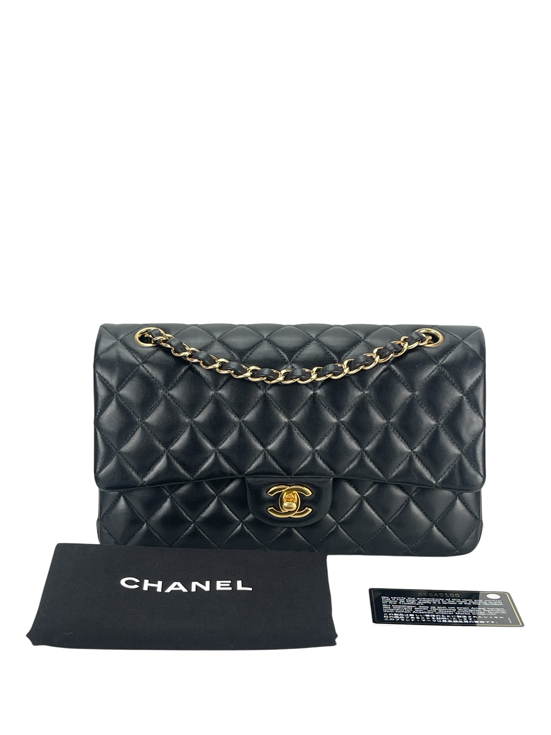 CHANEL - Medium Classic Double Flap Bag Black Lambskin Gold Hardware (CF25)