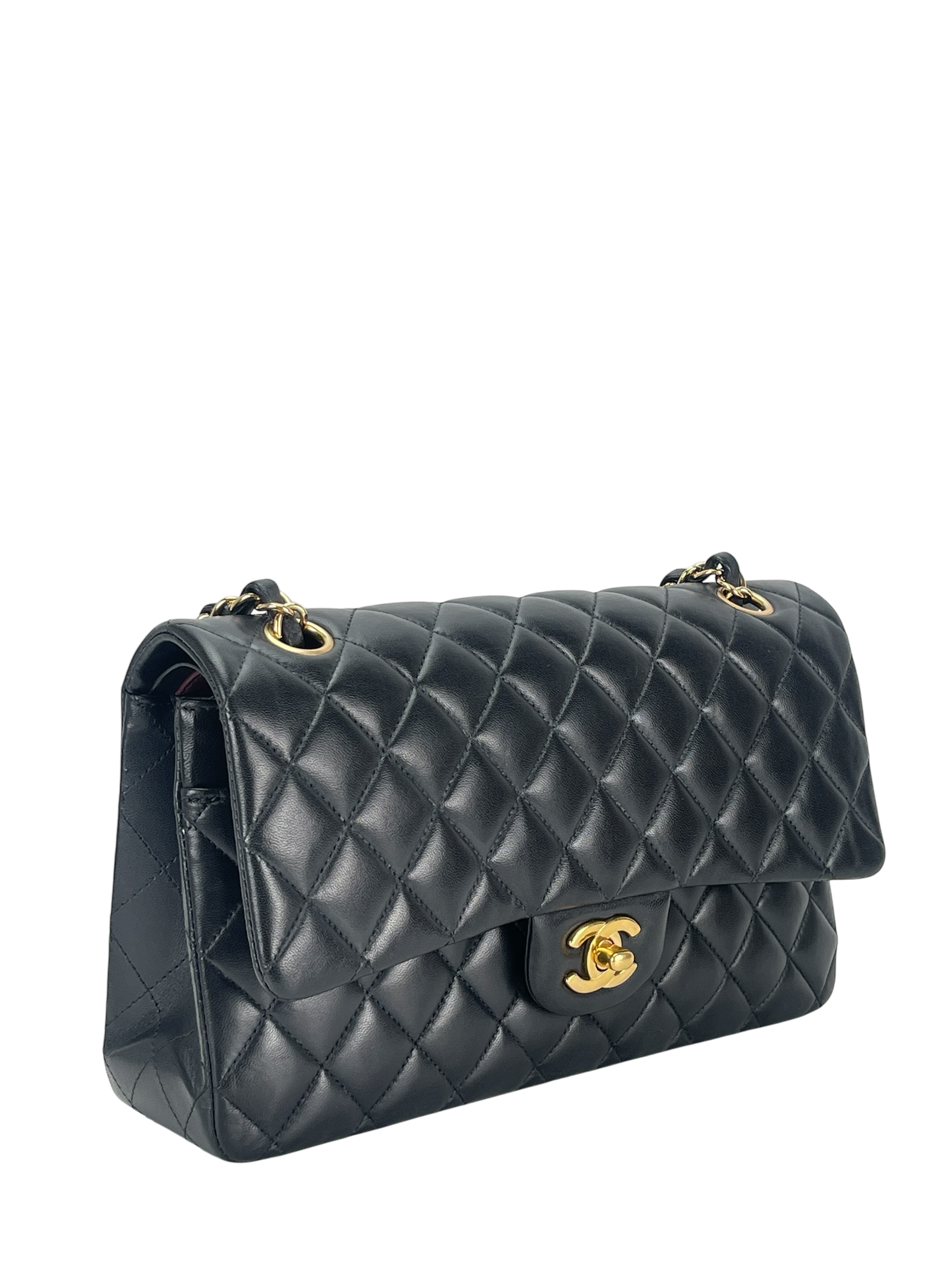 CHANEL - Medium Classic Double Flap Bag Black Lambskin Gold Hardware (CF25)