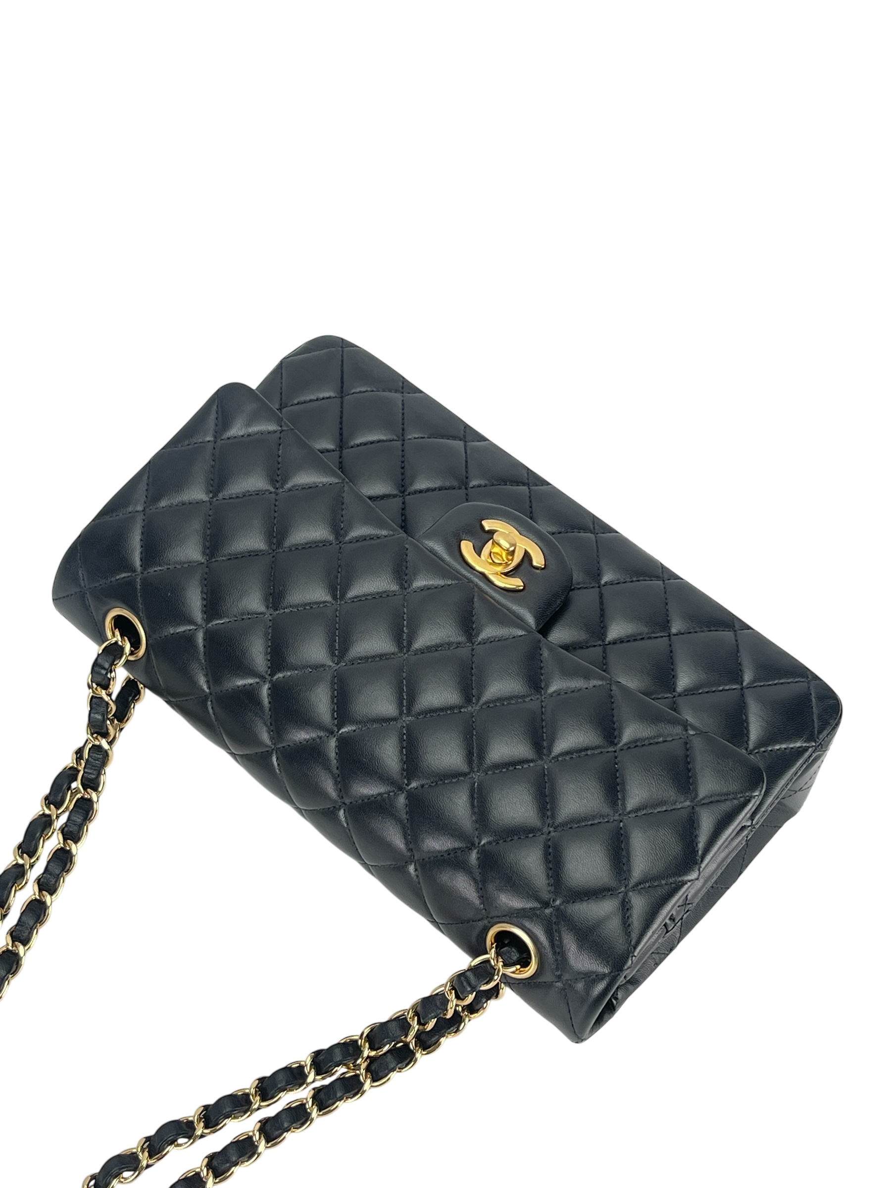 CHANEL - Medium Classic Double Flap Bag Black Lambskin Gold Hardware (CF25)