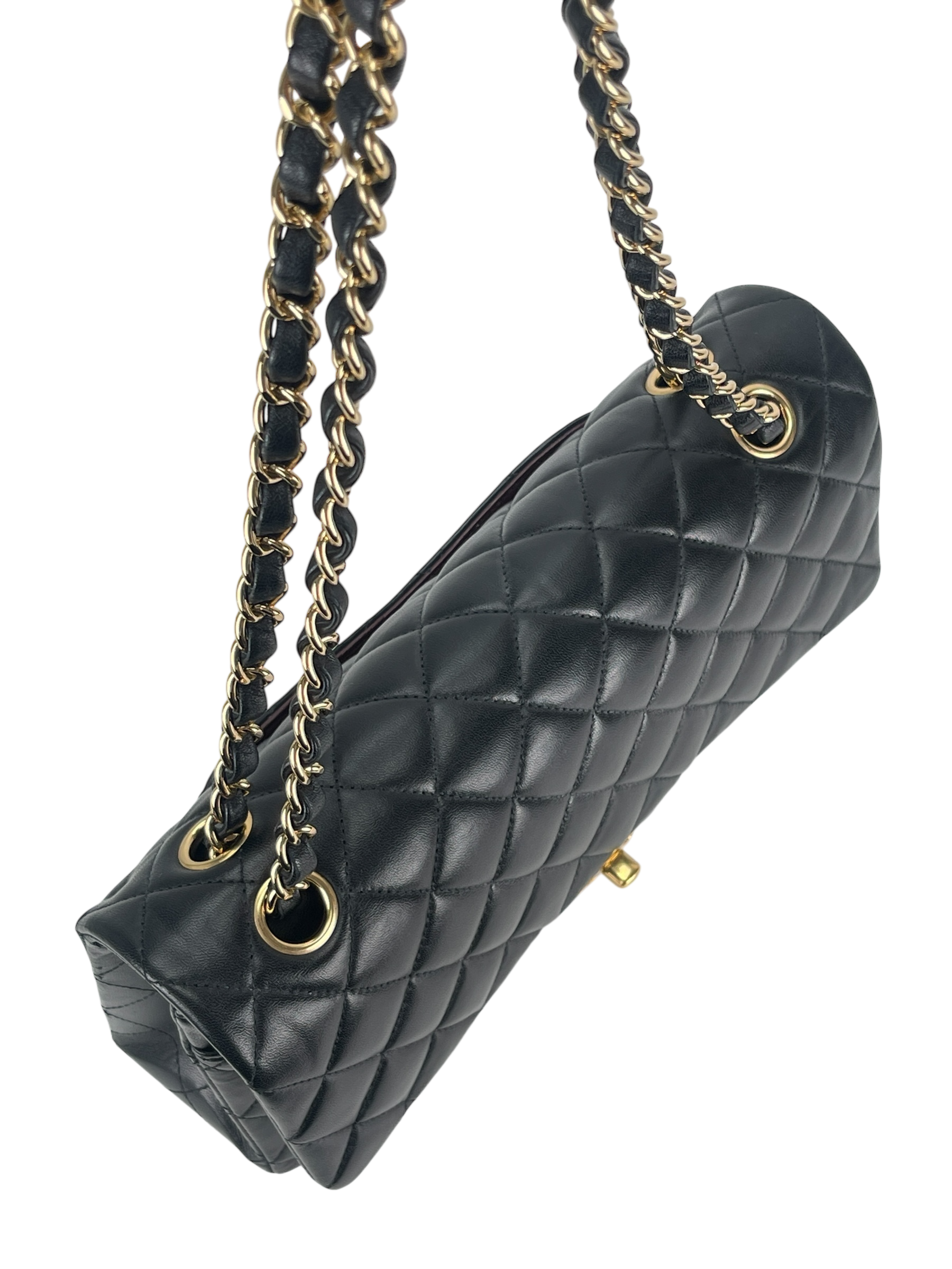 CHANEL - Medium Classic Double Flap Bag Black Lambskin Gold Hardware (CF25)