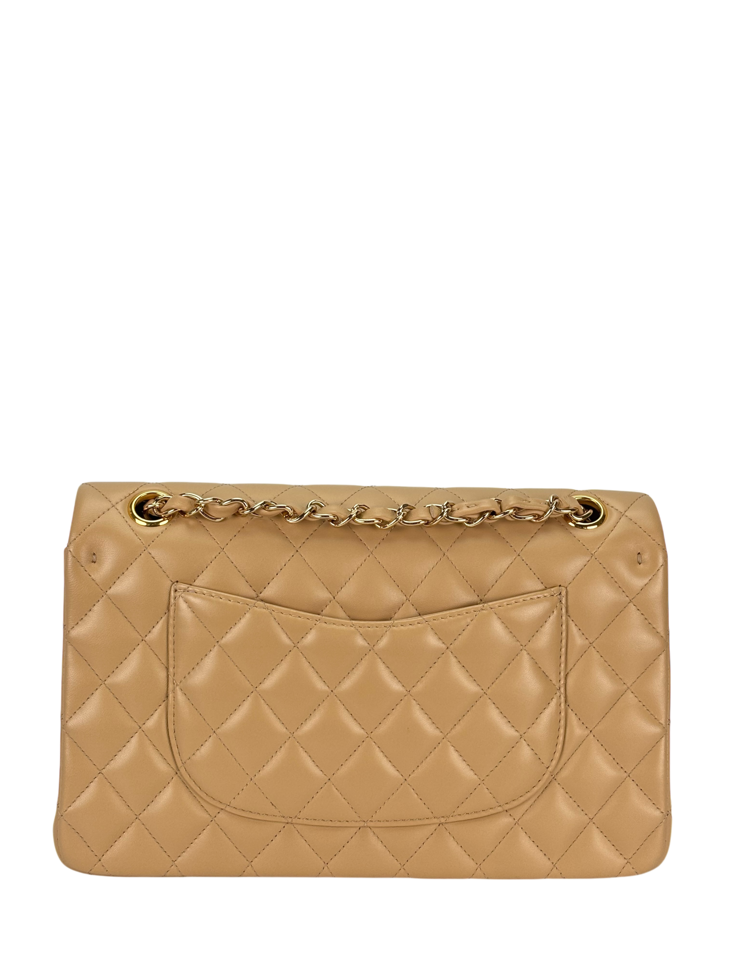 CHANEL - Medium Classic Double Flap Bag Beige Lambskin Gold Hardware (CF25) 