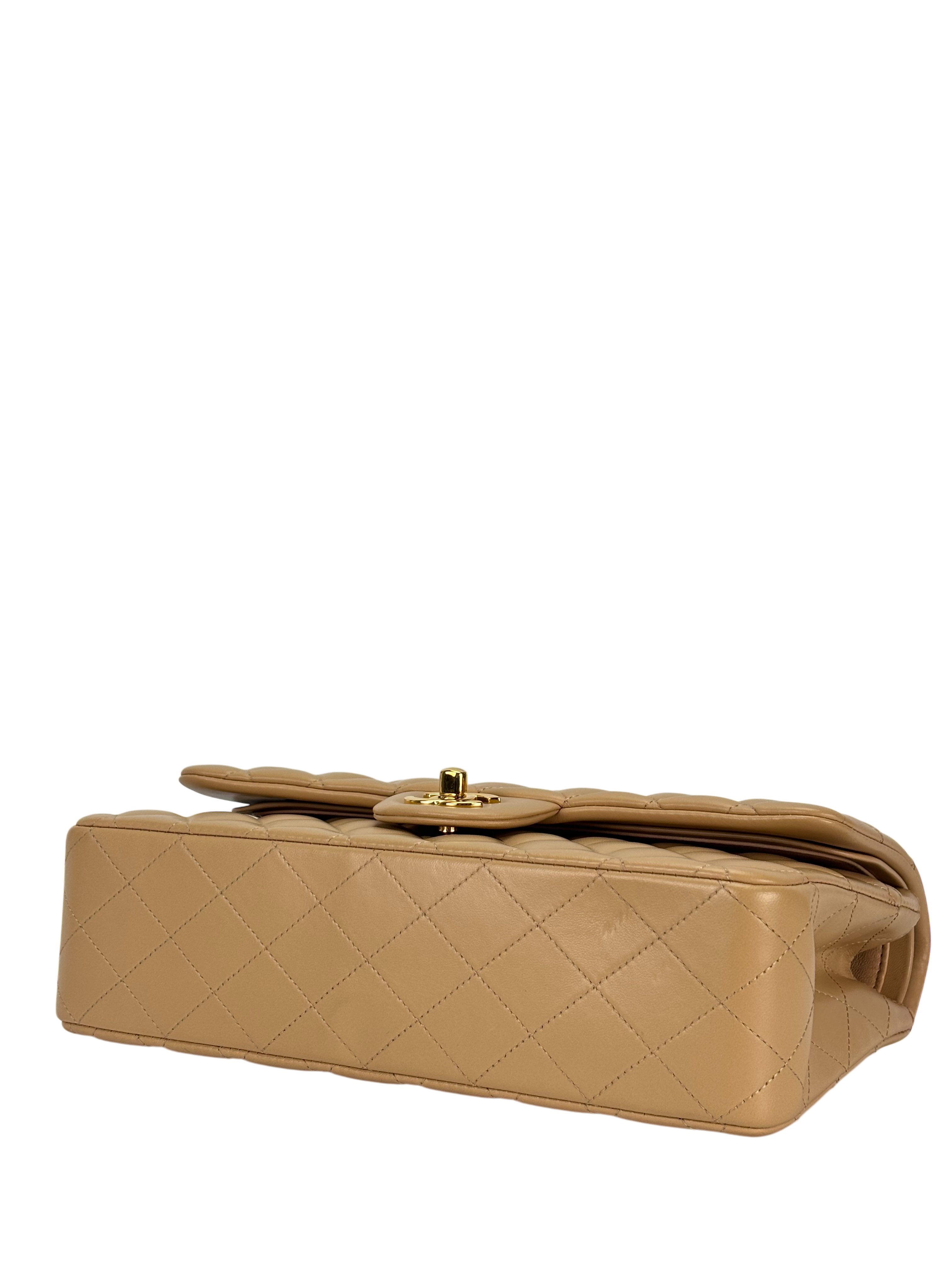 CHANEL - Medium Classic Double Flap Bag Beige Lambskin Gold Hardware (CF25) 