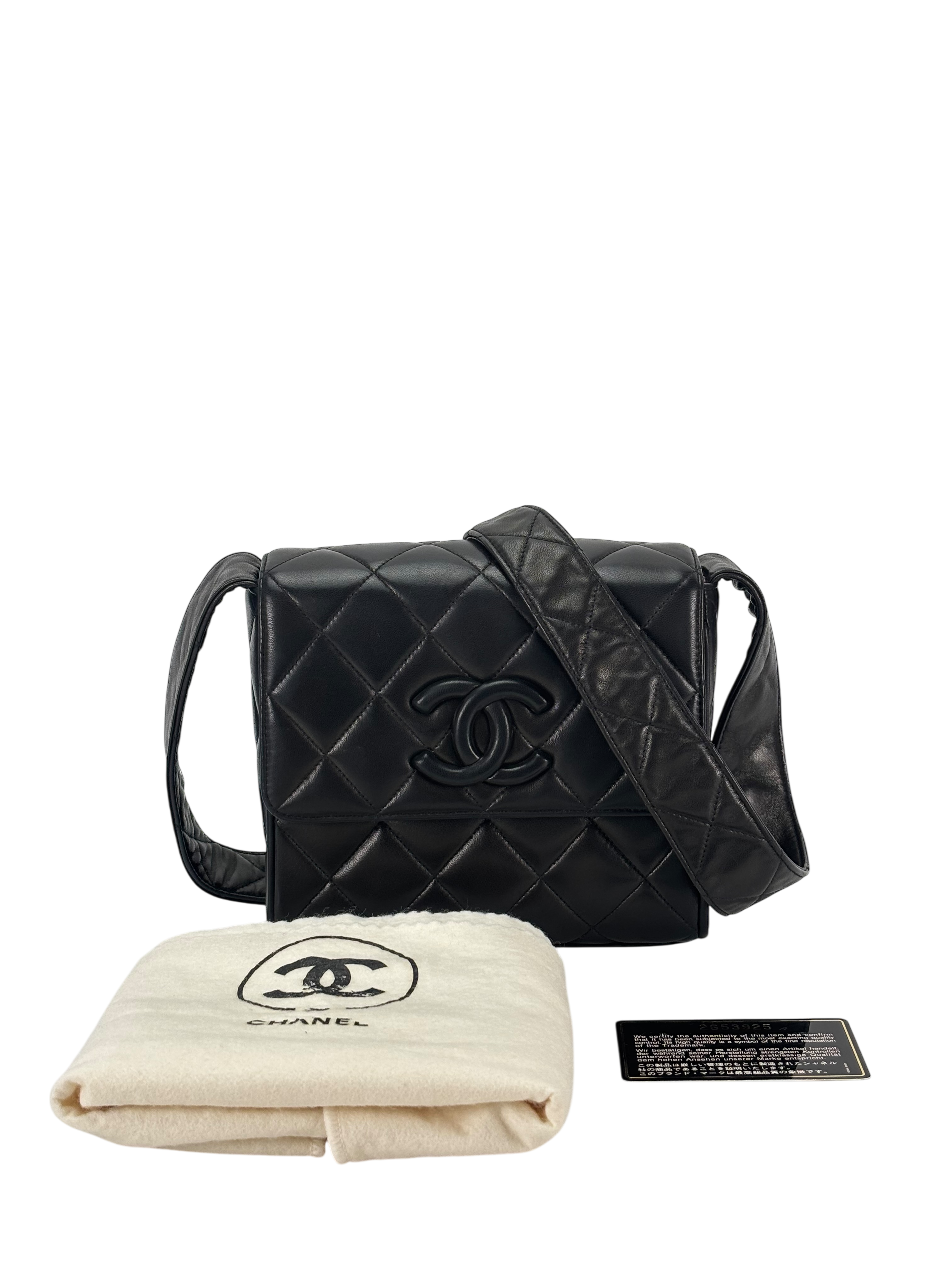 CHANEL - Black Lambskin Matelasse Shoulder Bag