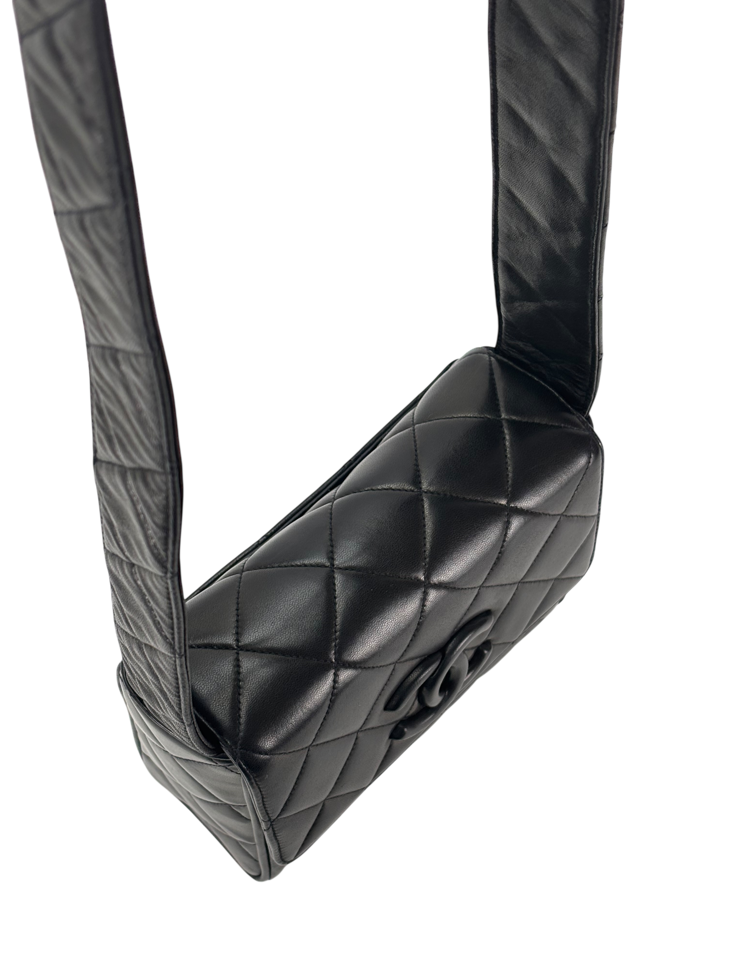 CHANEL - Black Lambskin Matelasse Shoulder Bag