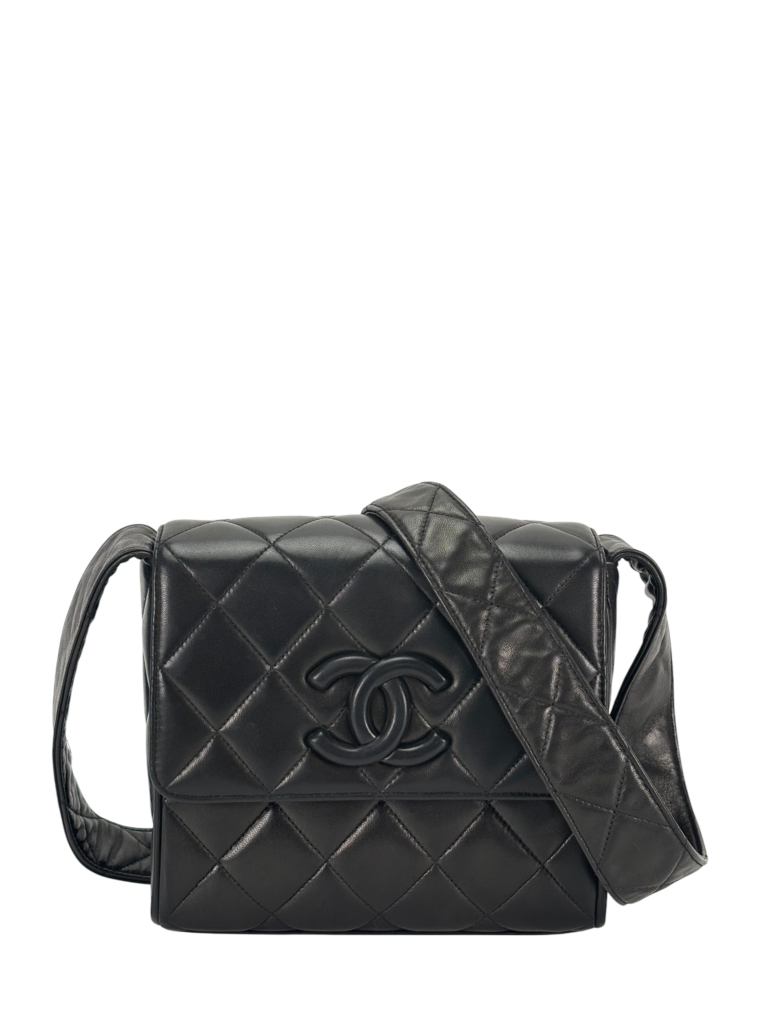 CHANEL - Black Lambskin Matelasse Shoulder Bag