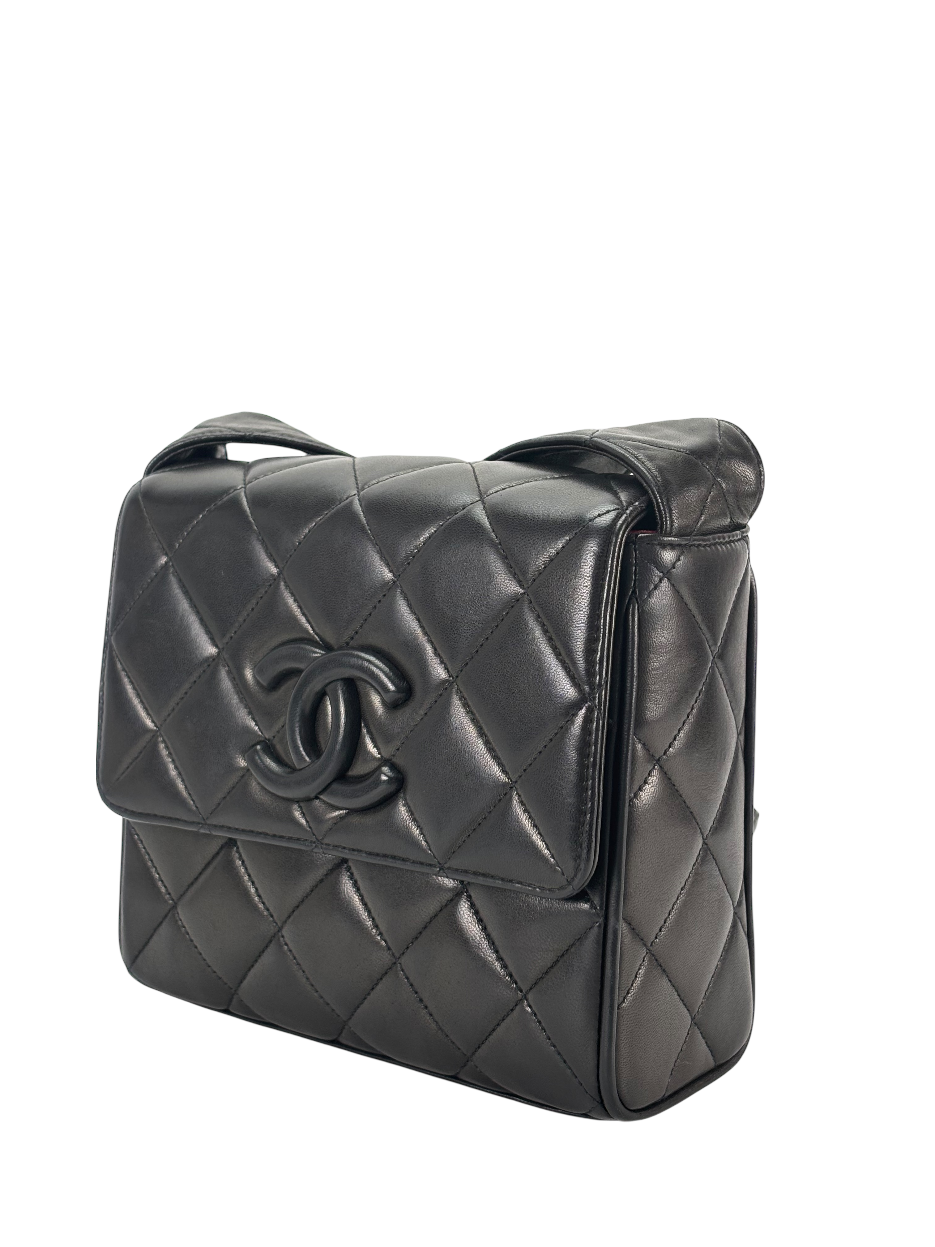 CHANEL - Black Lambskin Matelasse Shoulder Bag