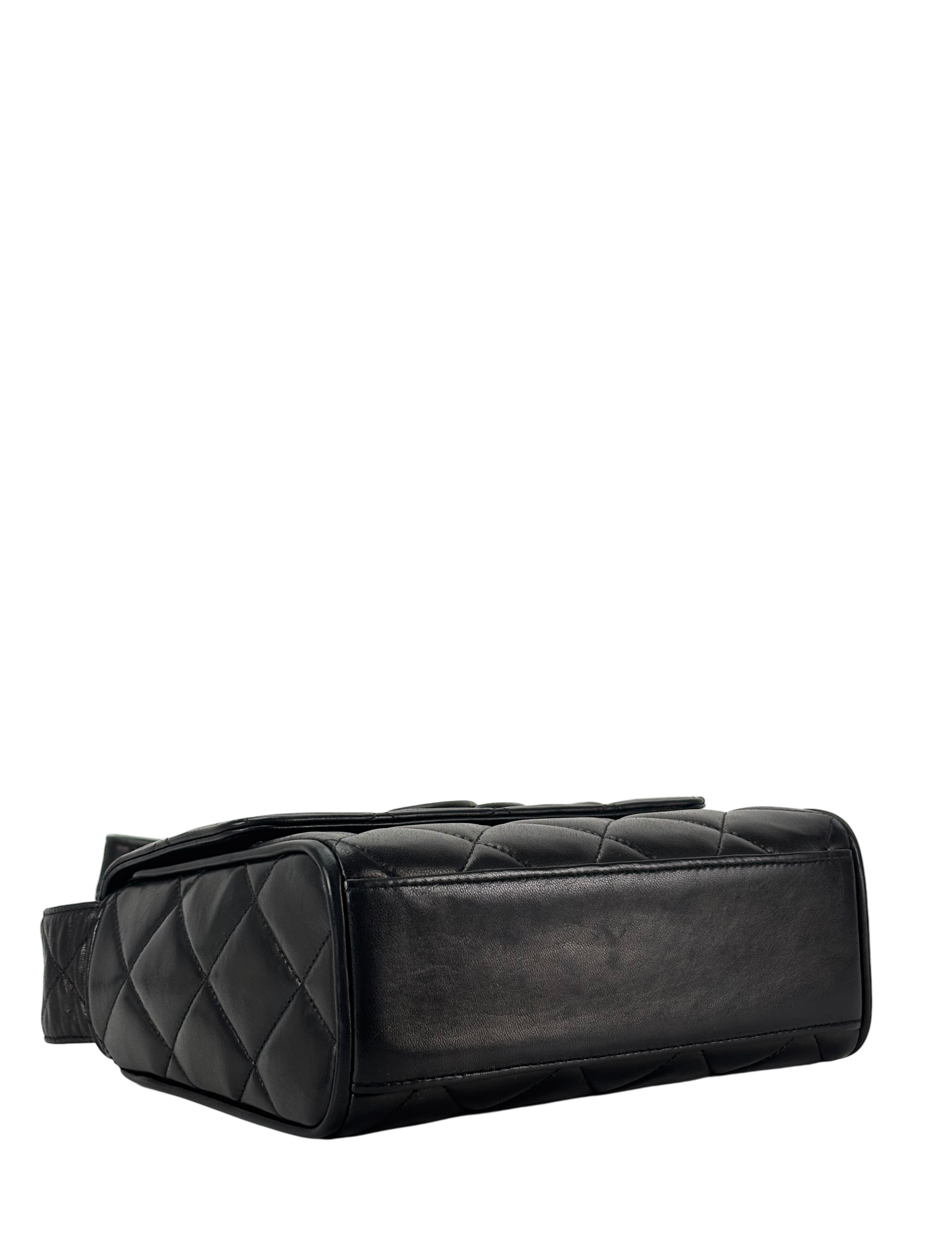 CHANEL - Black Lambskin Matelasse Shoulder Bag