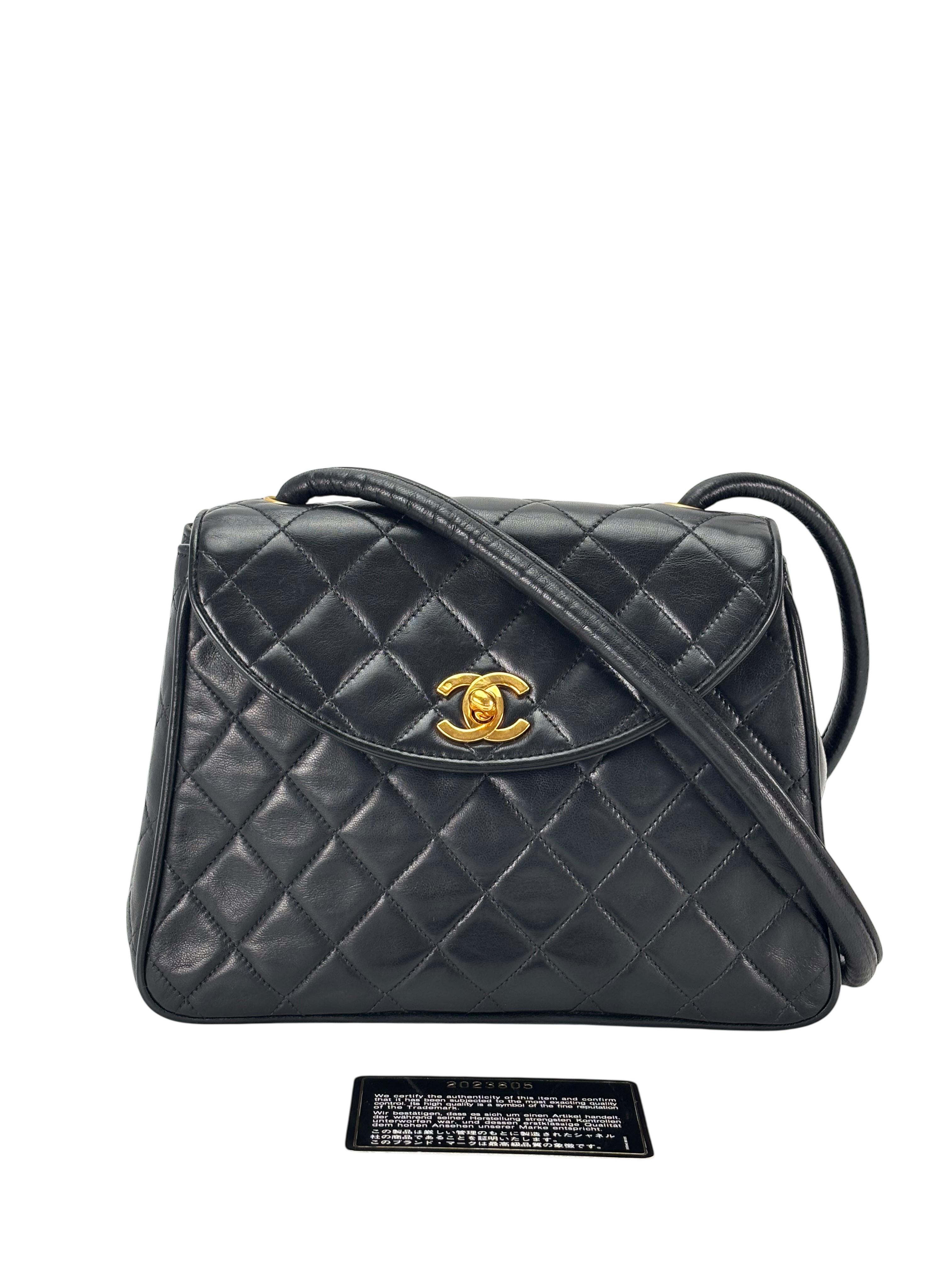 CHANEL - Black Lambskin Matelasse Shoulder Bag