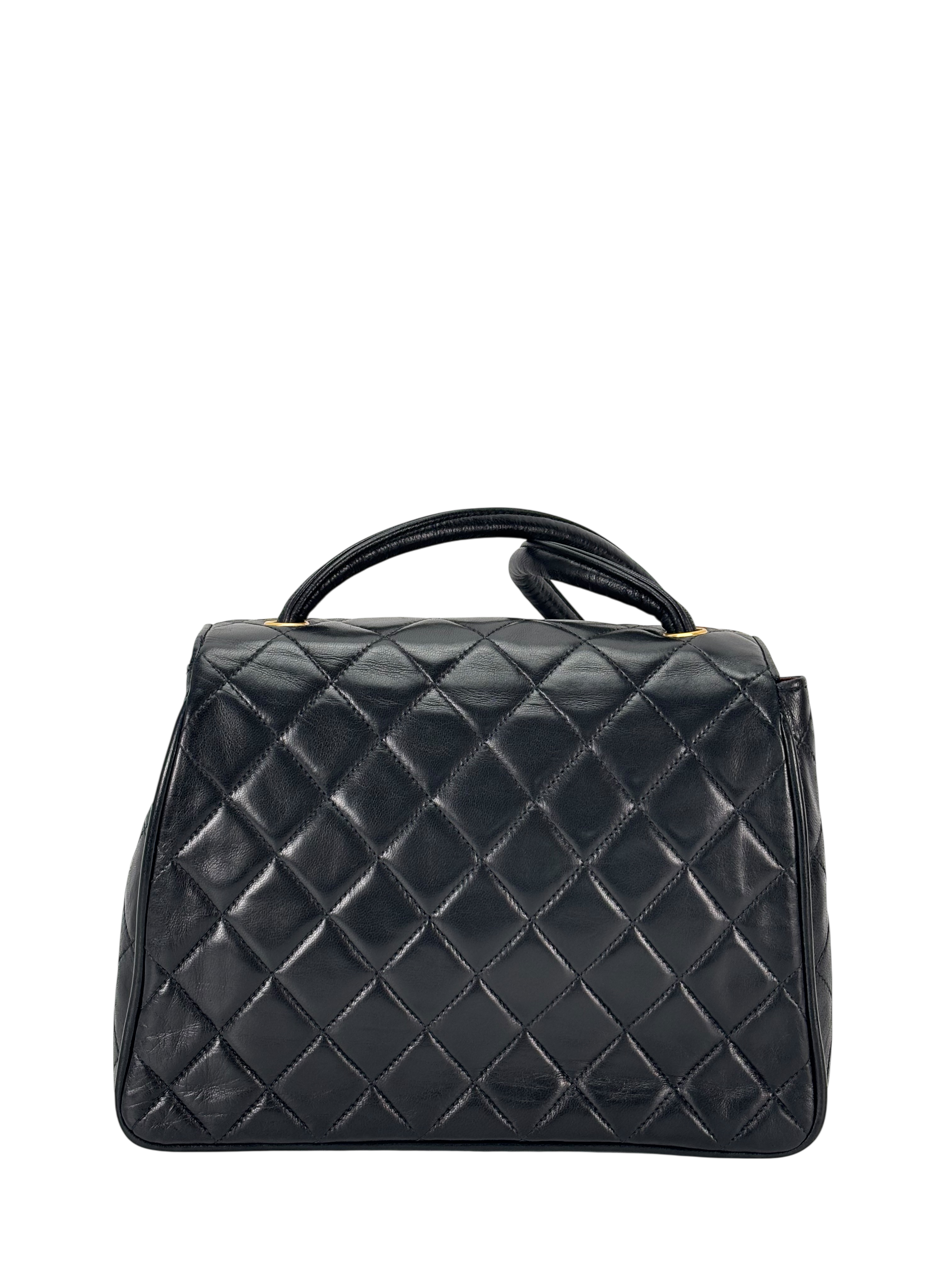 CHANEL - Black Lambskin Matelasse Shoulder Bag
