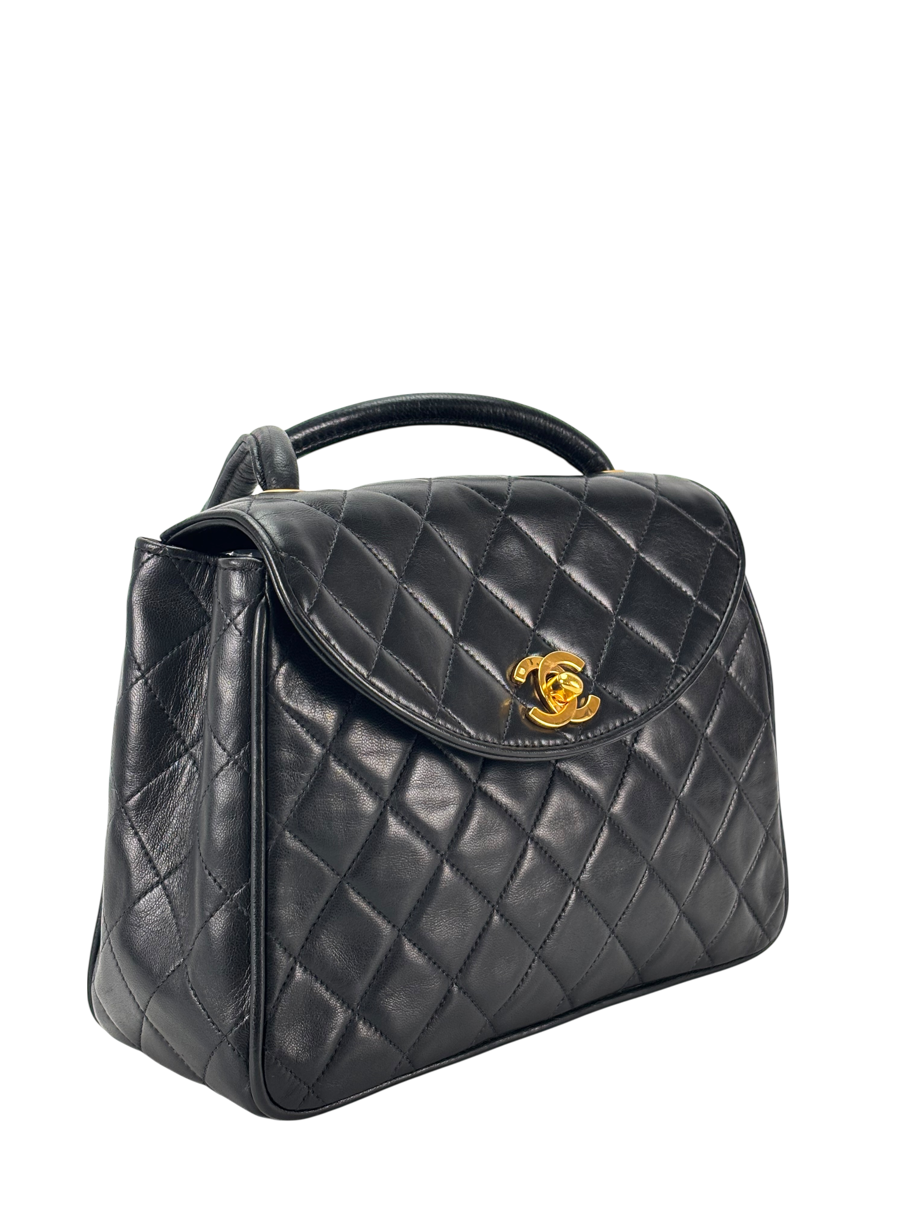 CHANEL - Black Lambskin Matelasse Shoulder Bag