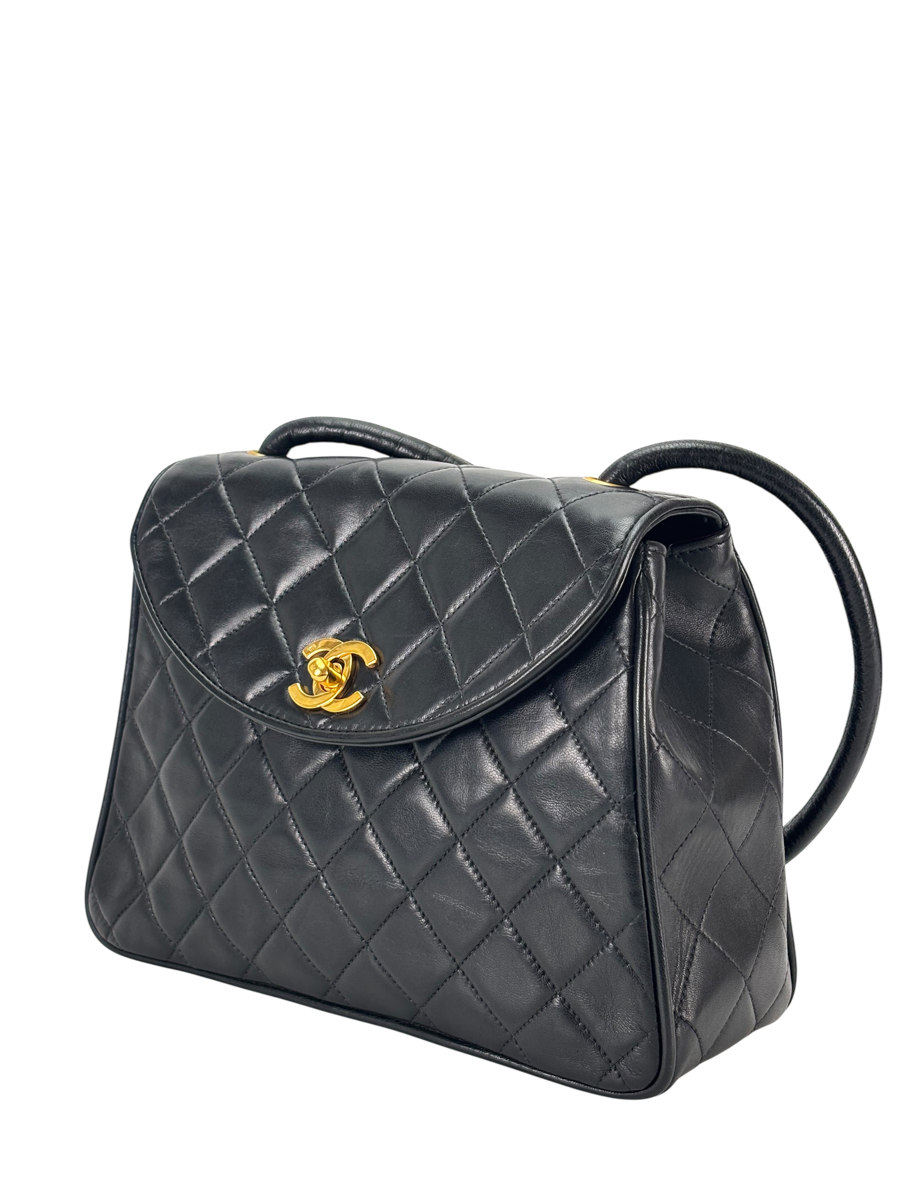 CHANEL - Black Lambskin Matelasse Shoulder Bag
