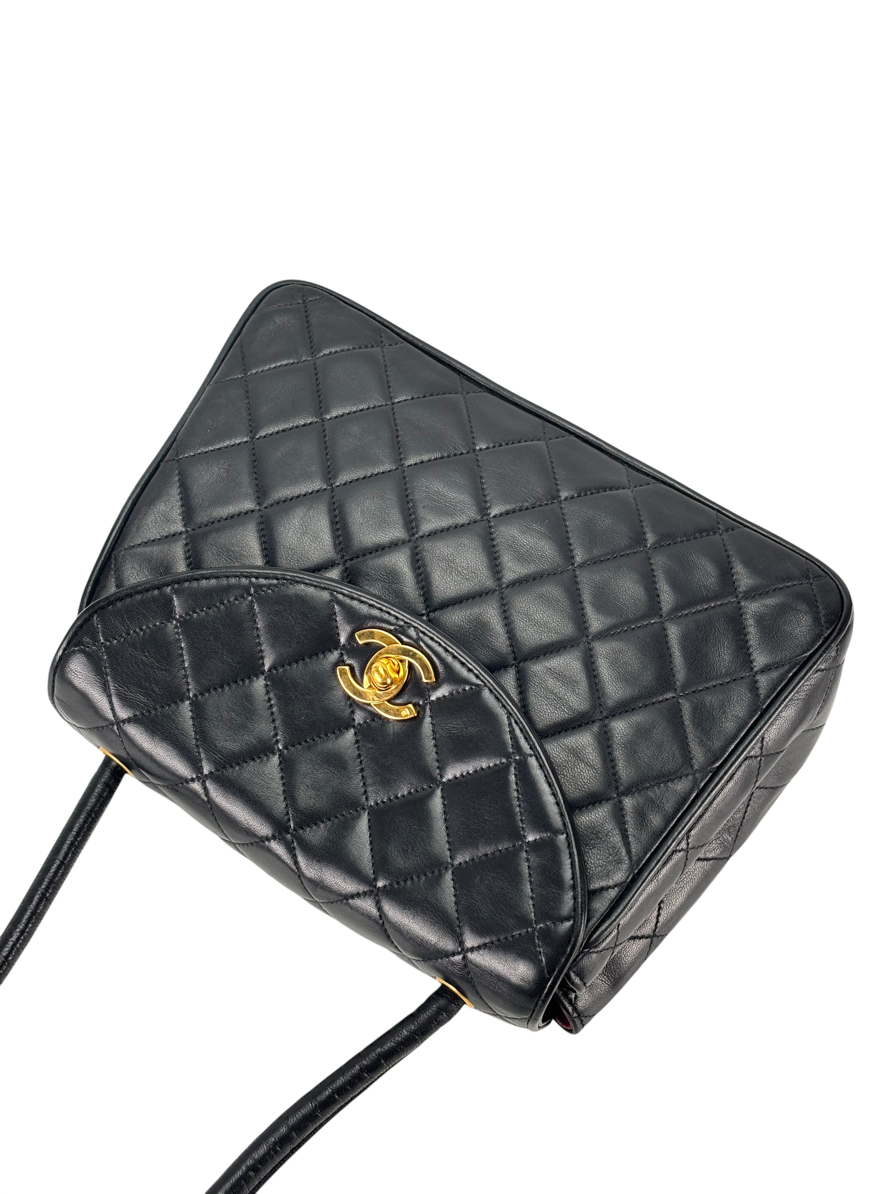 CHANEL - Black Lambskin Matelasse Shoulder Bag