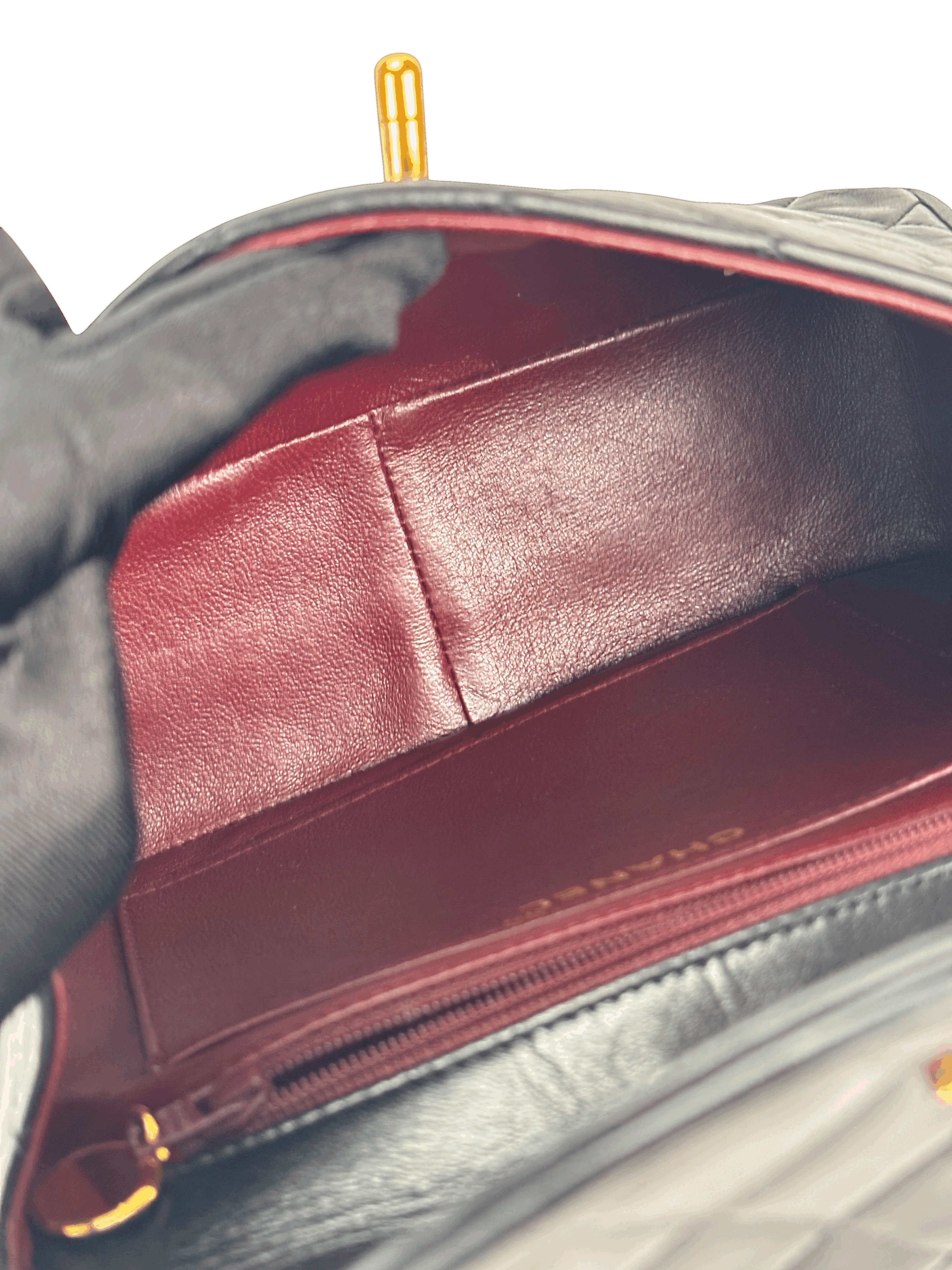 CHANEL - Black Lambskin Matelasse Shoulder Bag