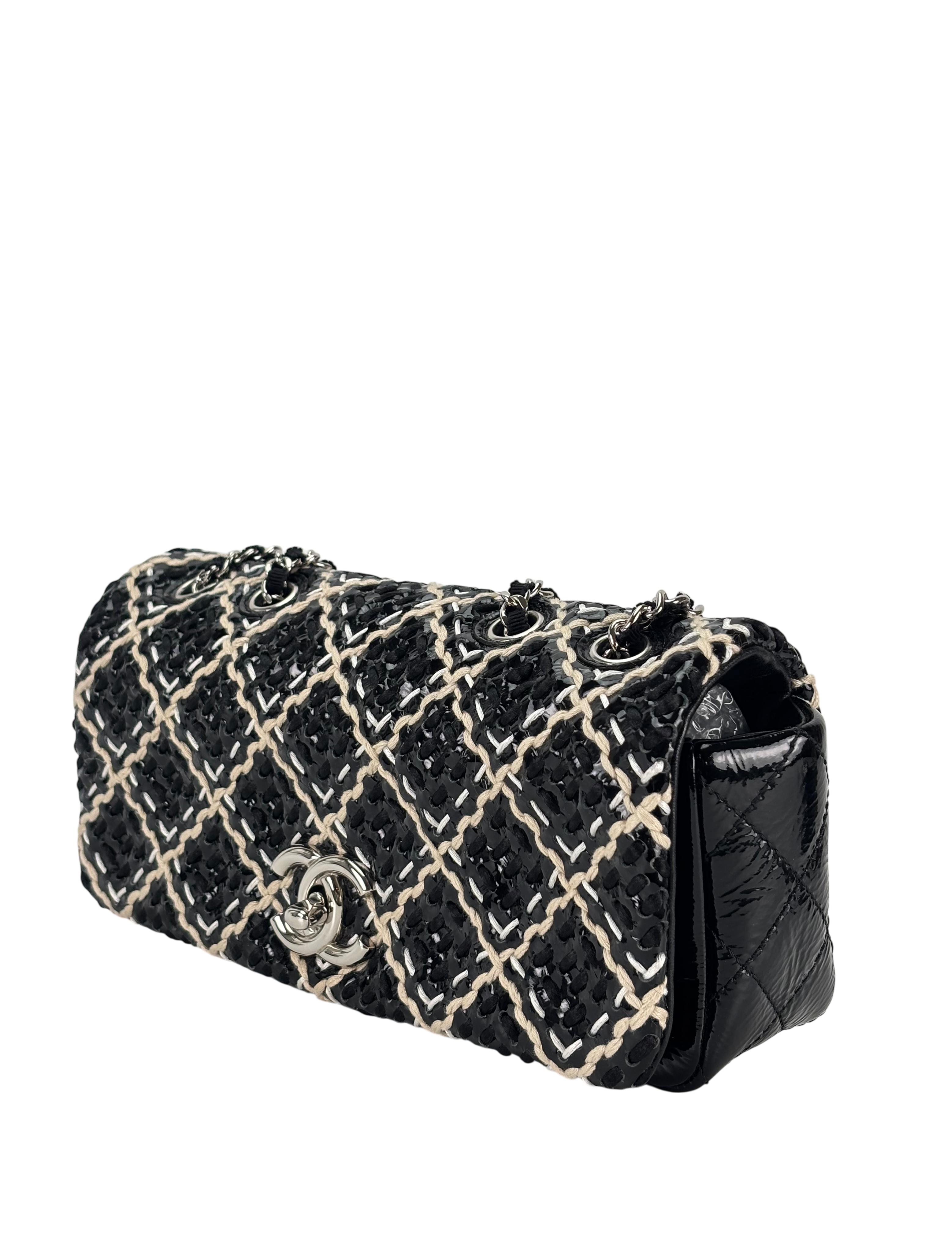 CHANEL - Black Patent Single Flap Chain Shoulder Bag