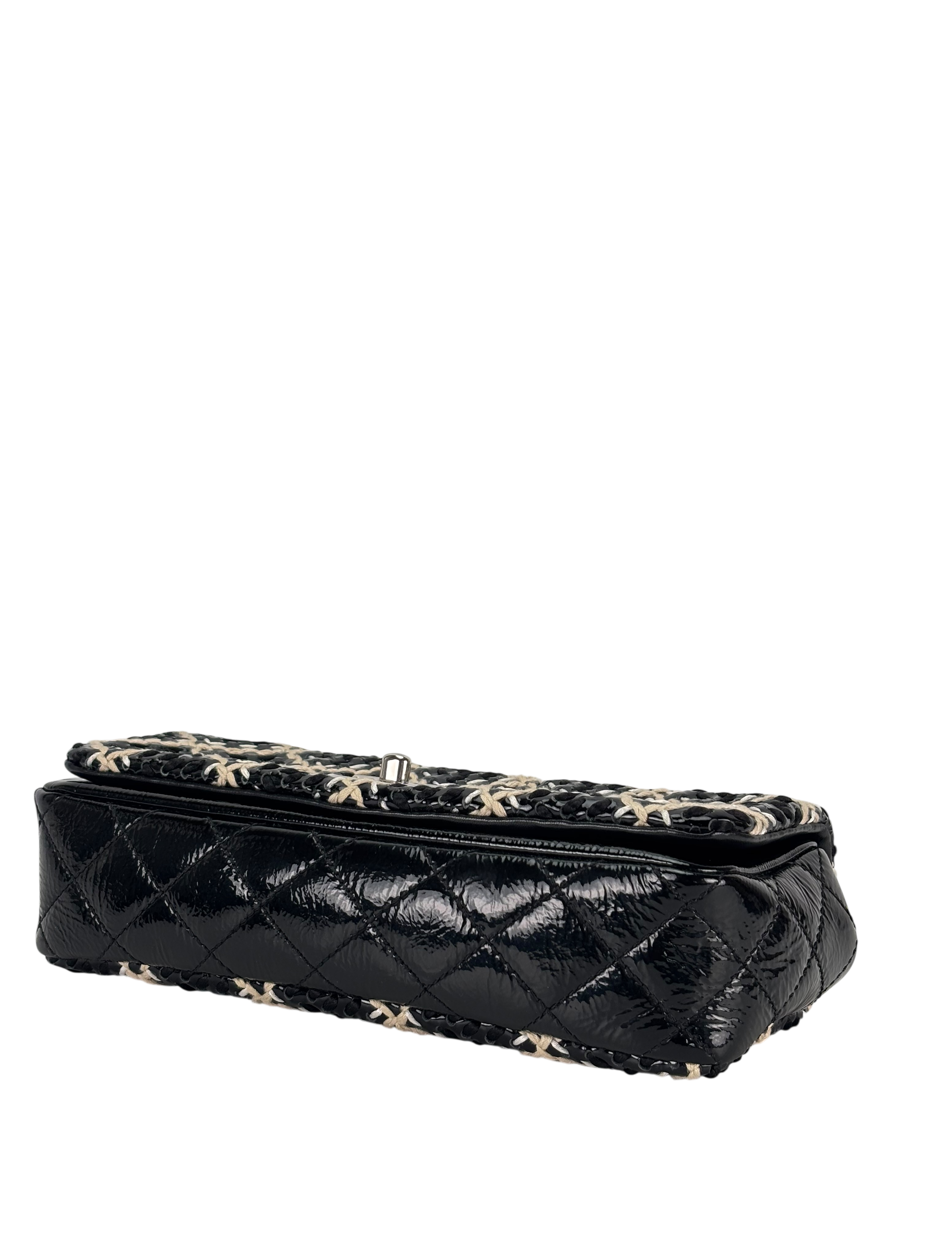 CHANEL - Black Patent Single Flap Chain Shoulder Bag