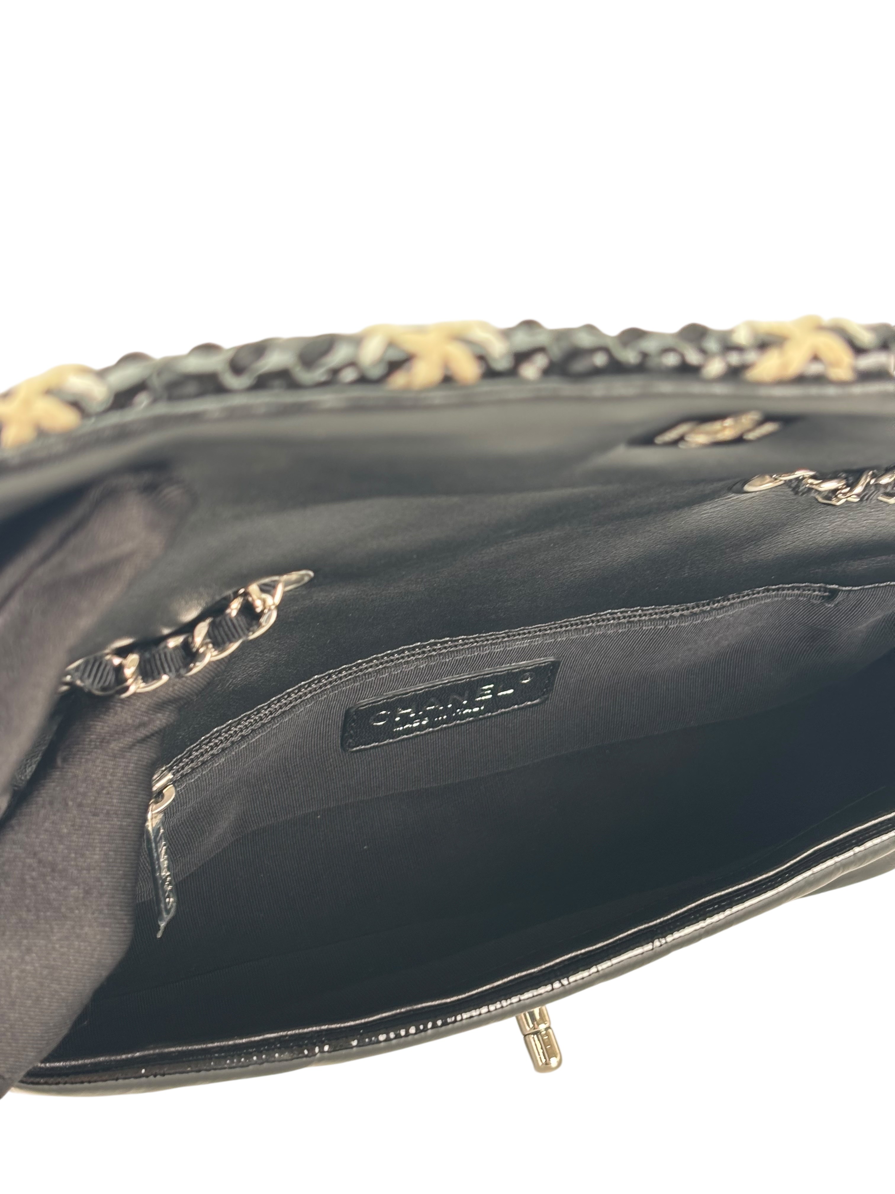 CHANEL - Black Patent Single Flap Chain Shoulder Bag