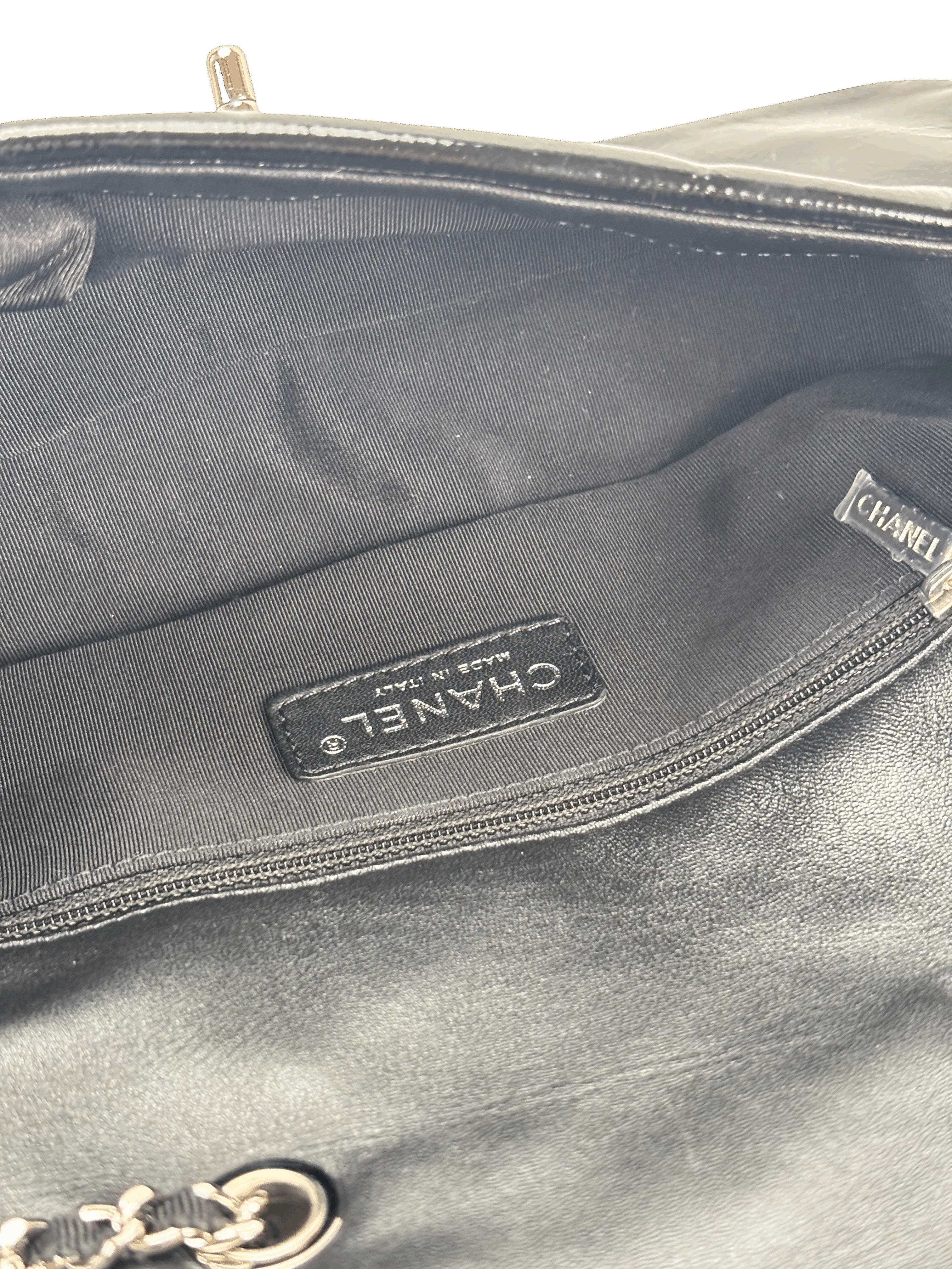 CHANEL - Black Patent Single Flap Chain Shoulder Bag