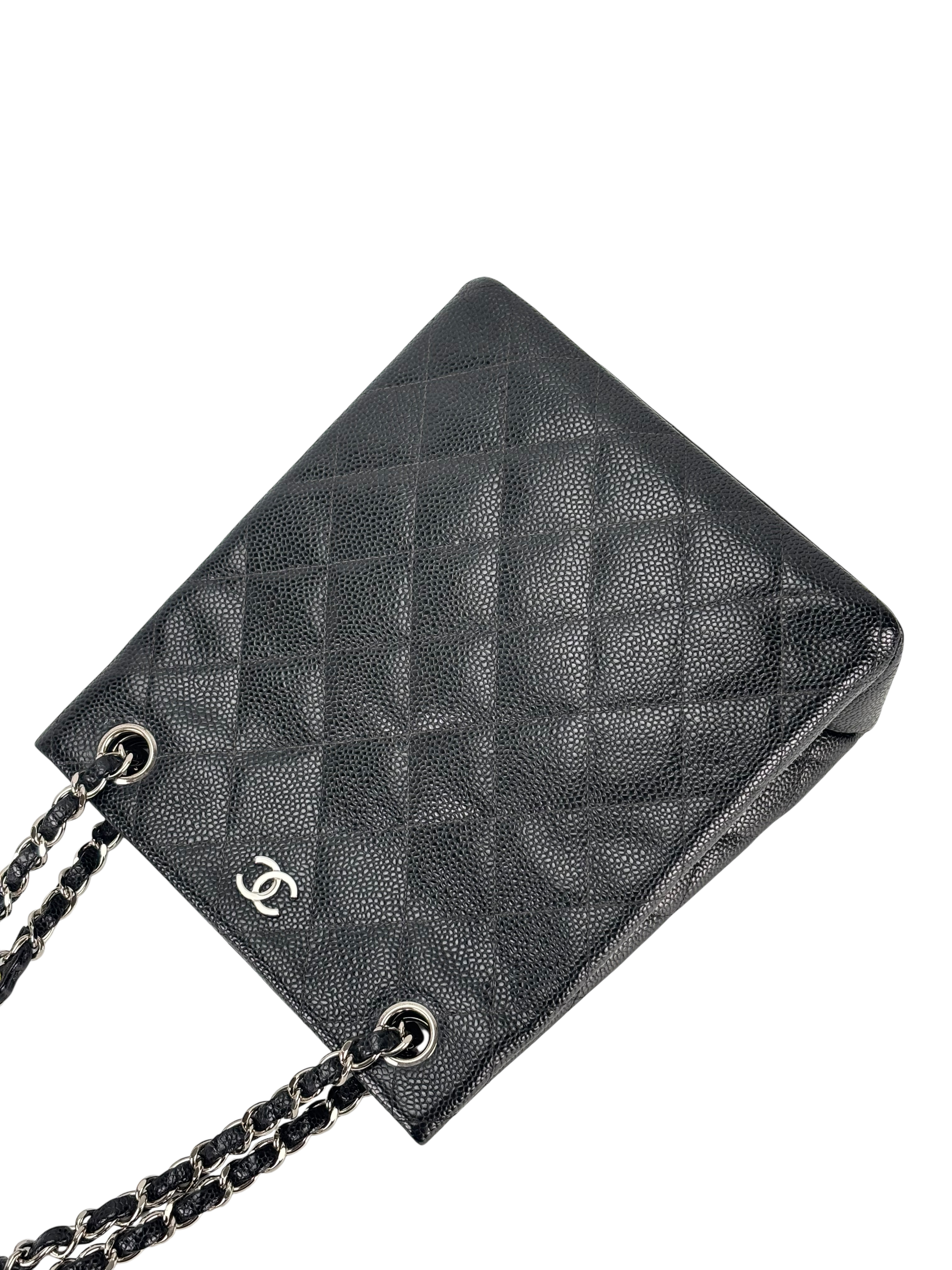 CHANEL - Black Caviar Matelasse Chain Tote Bag Silver Hardware