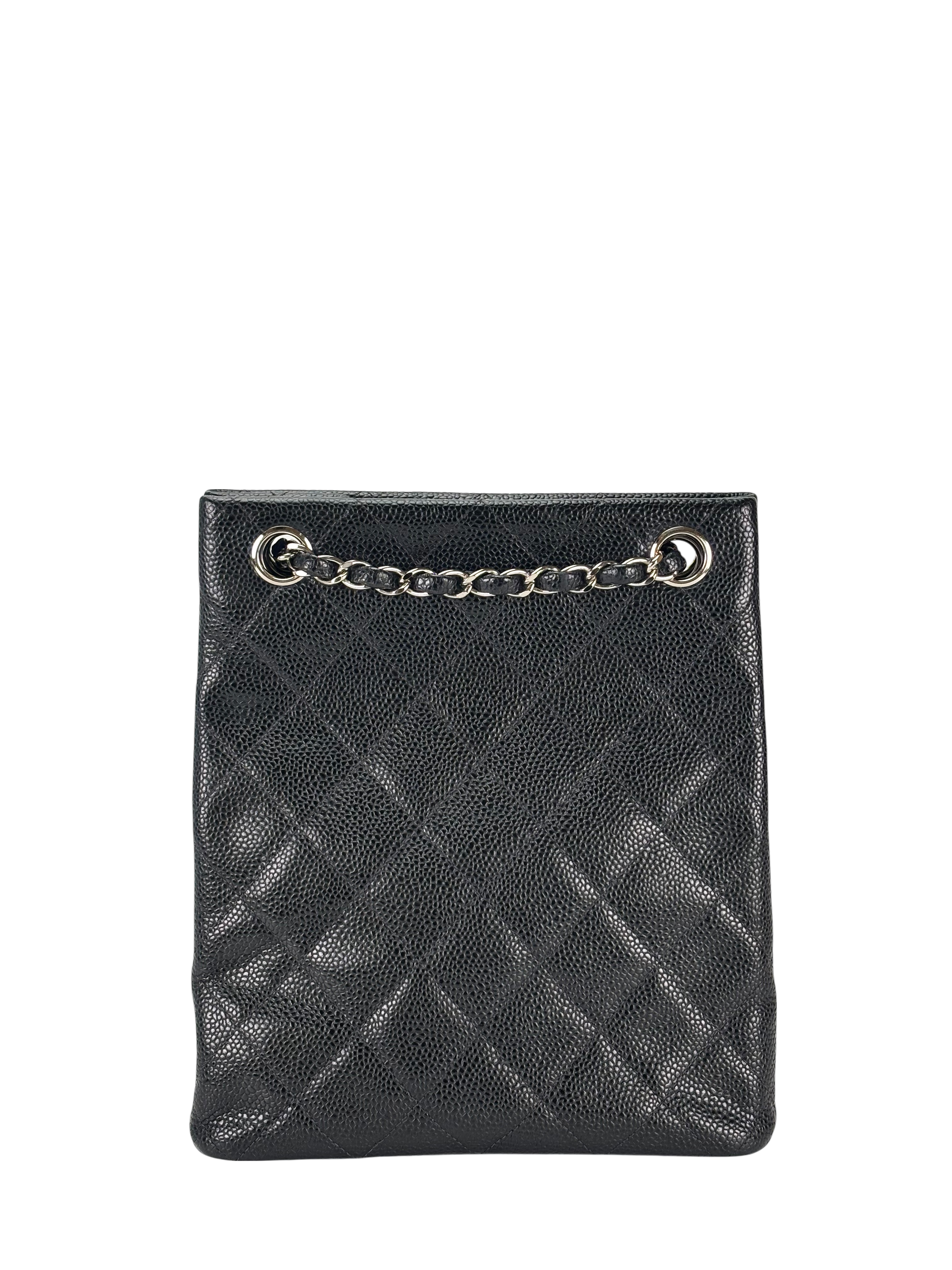 CHANEL - Black Caviar Matelasse Chain Tote Bag Silver Hardware