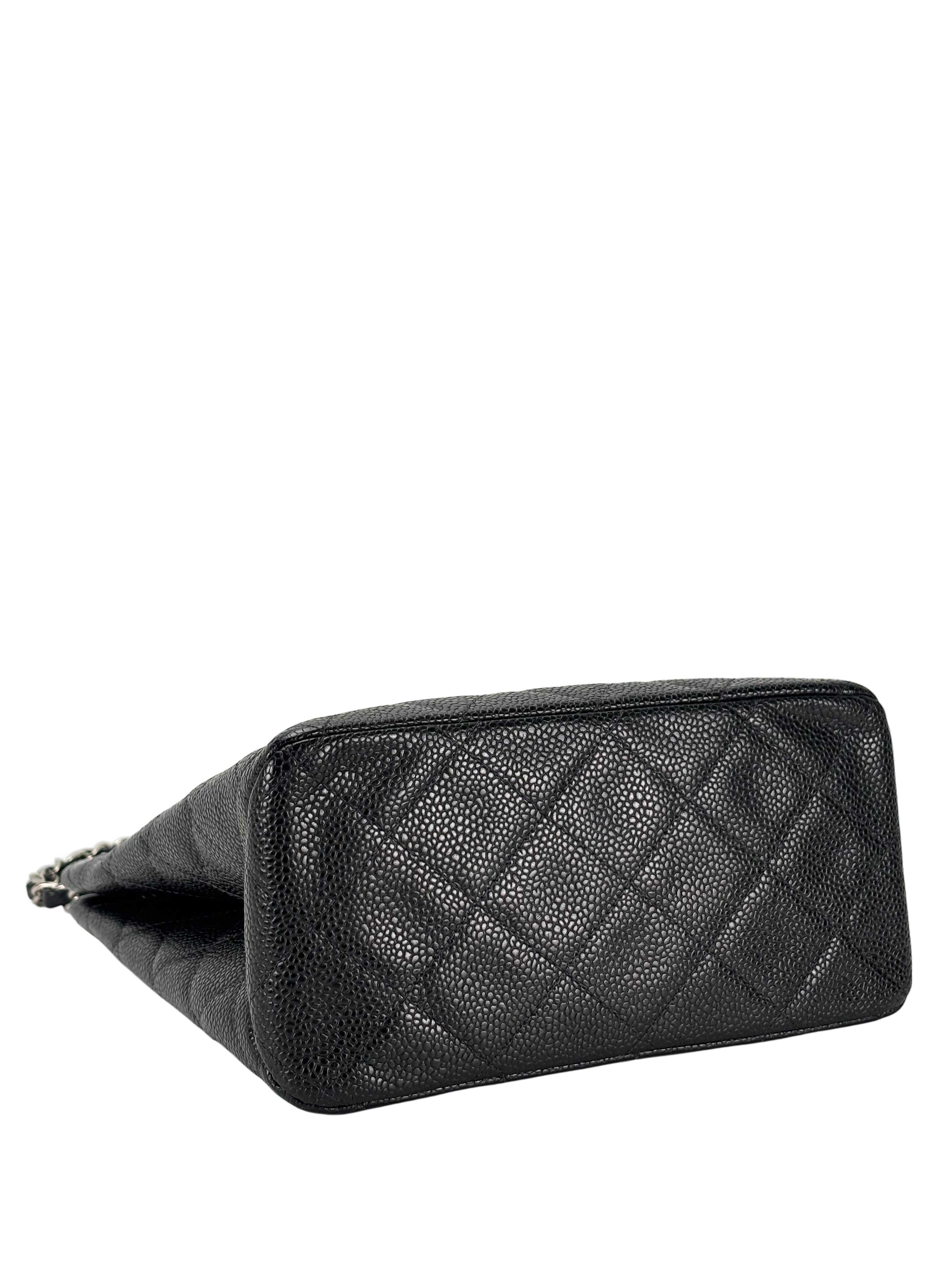 CHANEL - Black Caviar Matelasse Chain Tote Bag Silver Hardware