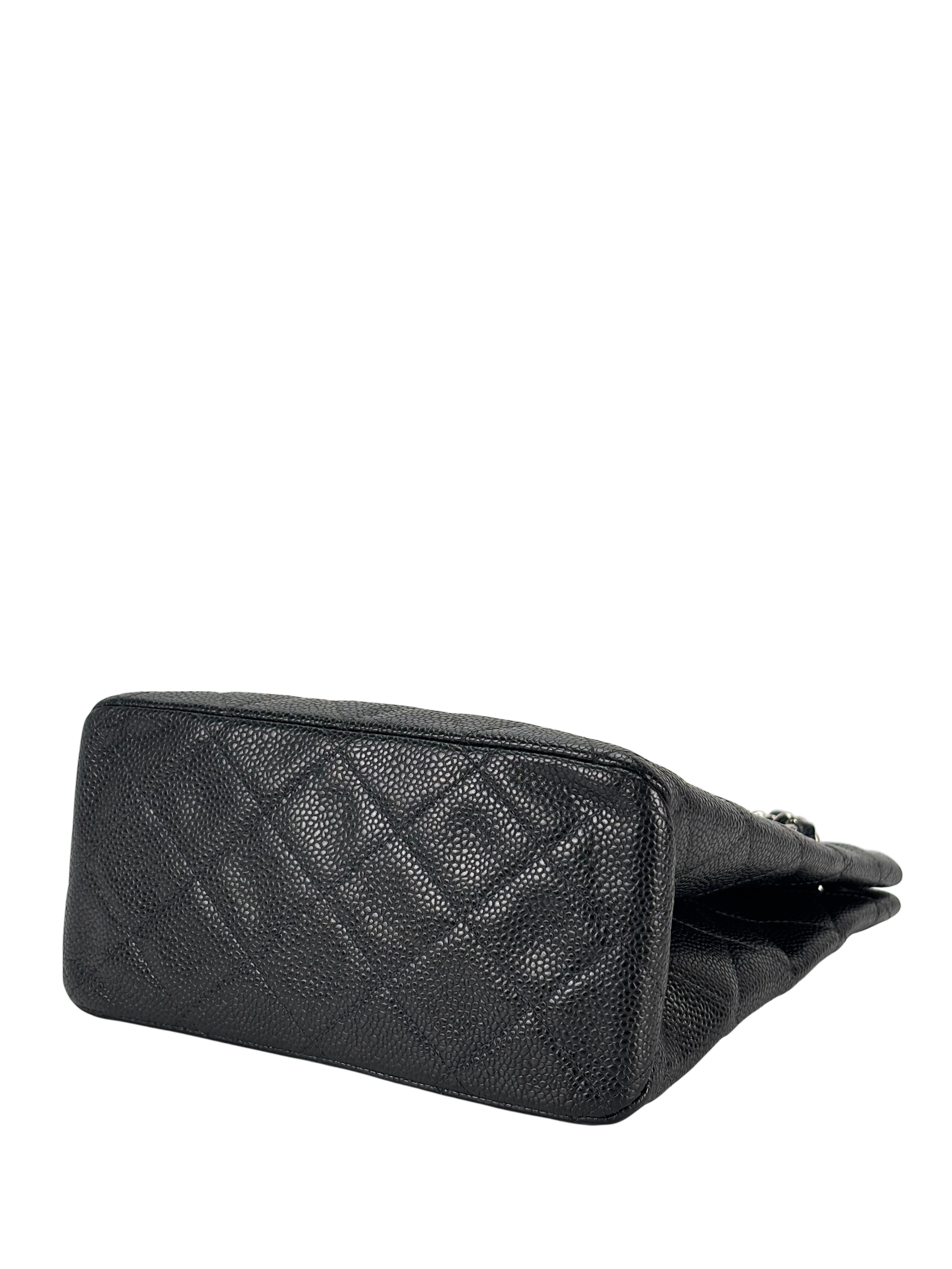 CHANEL - Black Caviar Matelasse Chain Tote Bag Silver Hardware