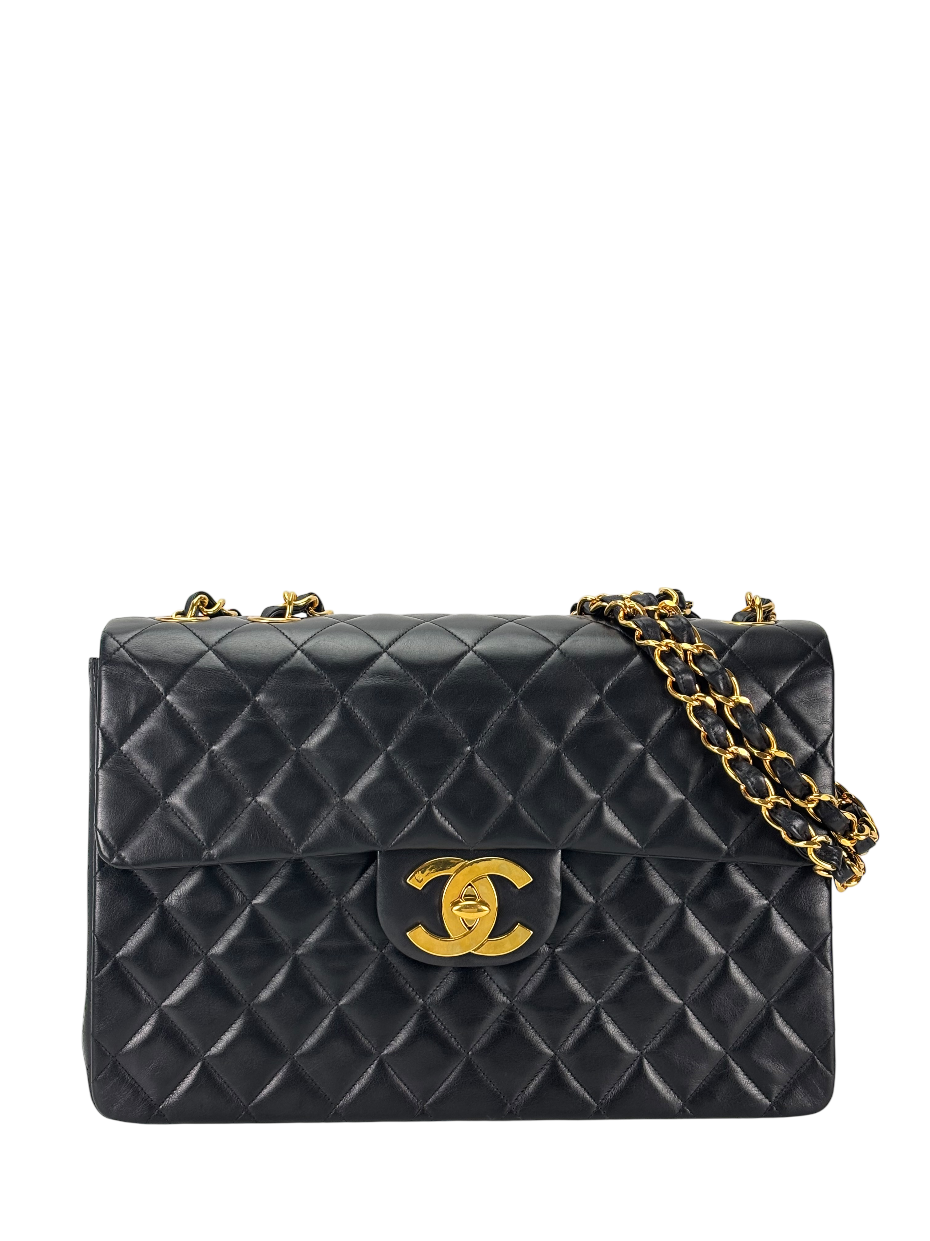 CHANEL - Black Lambskin Jumbo Flap Bag 34