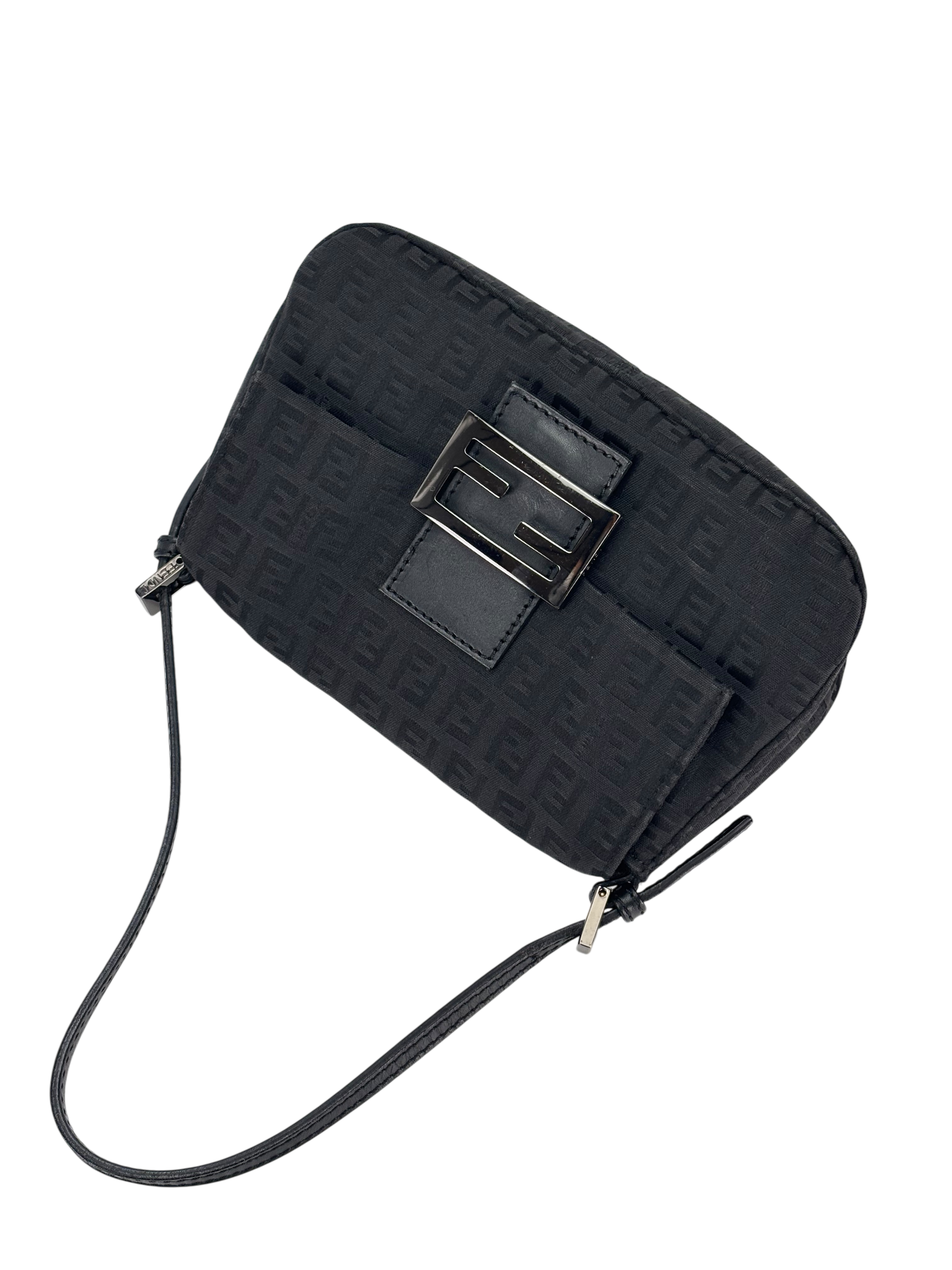FENDI - Black Zucca Mamma Baguette Handbag Silver Hardware