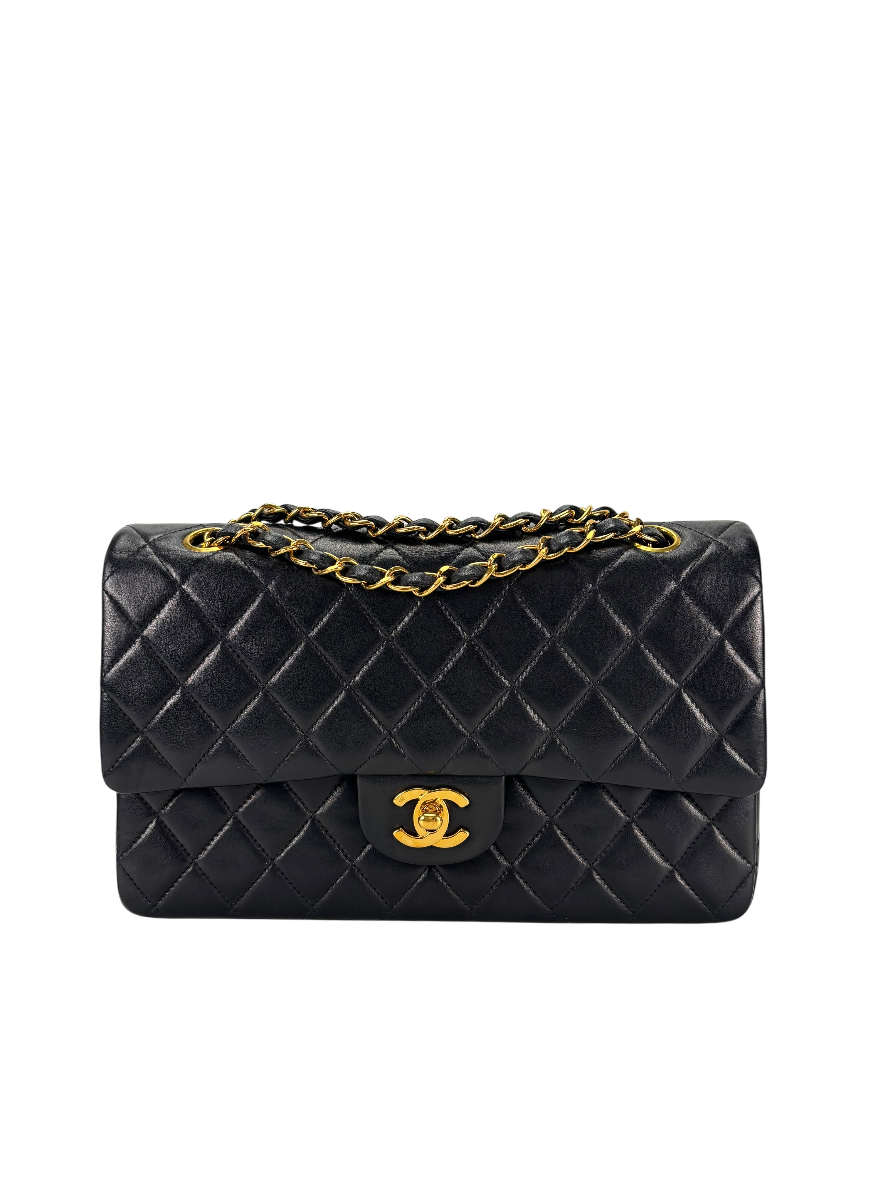 CHANEL - Medium Classic Double Flap Bag Black Lambskin Gold Hardware (CF25)