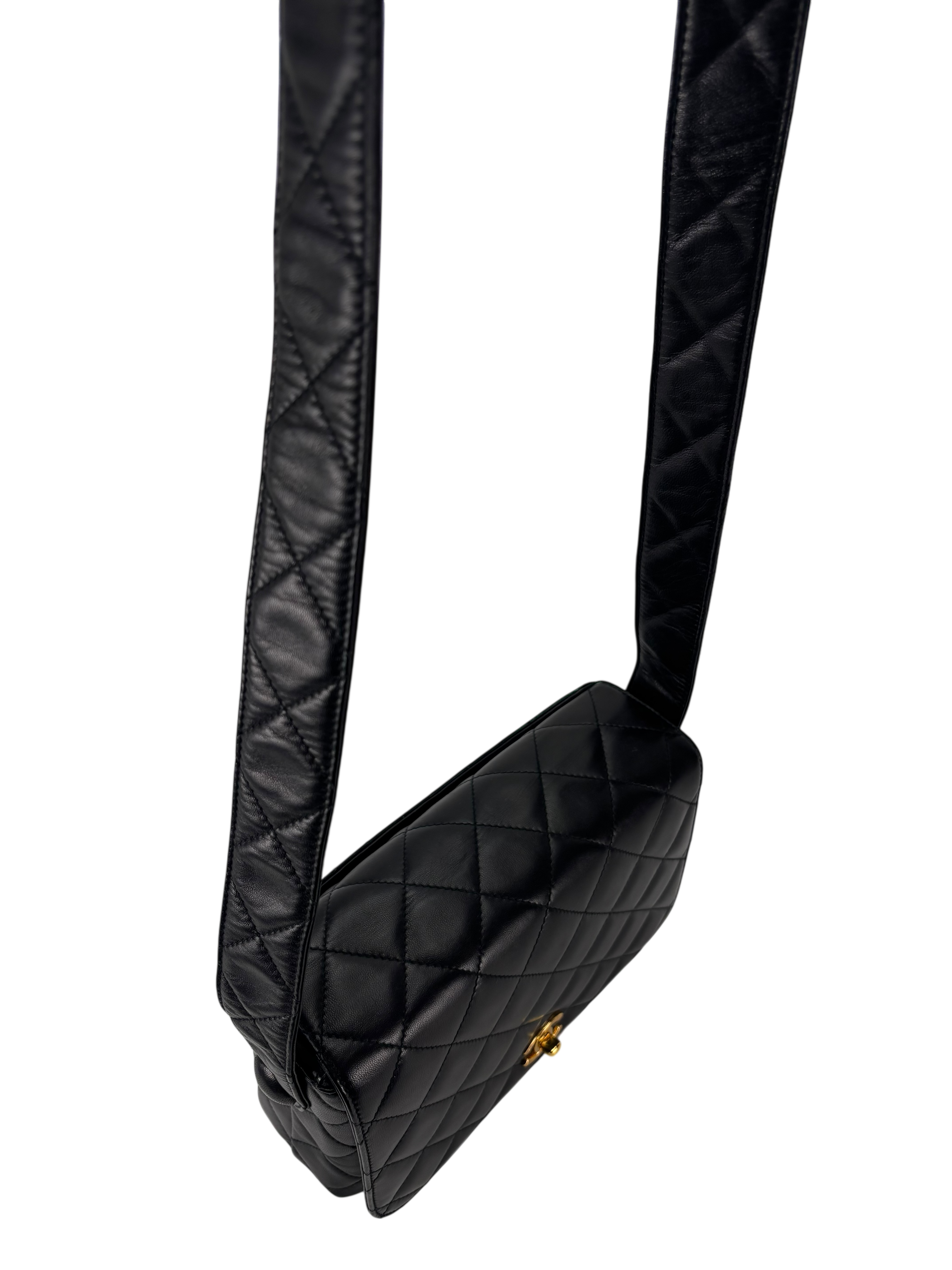 CHANEL - Black Lambskin Matrasse Single Flap Shoulder Bag