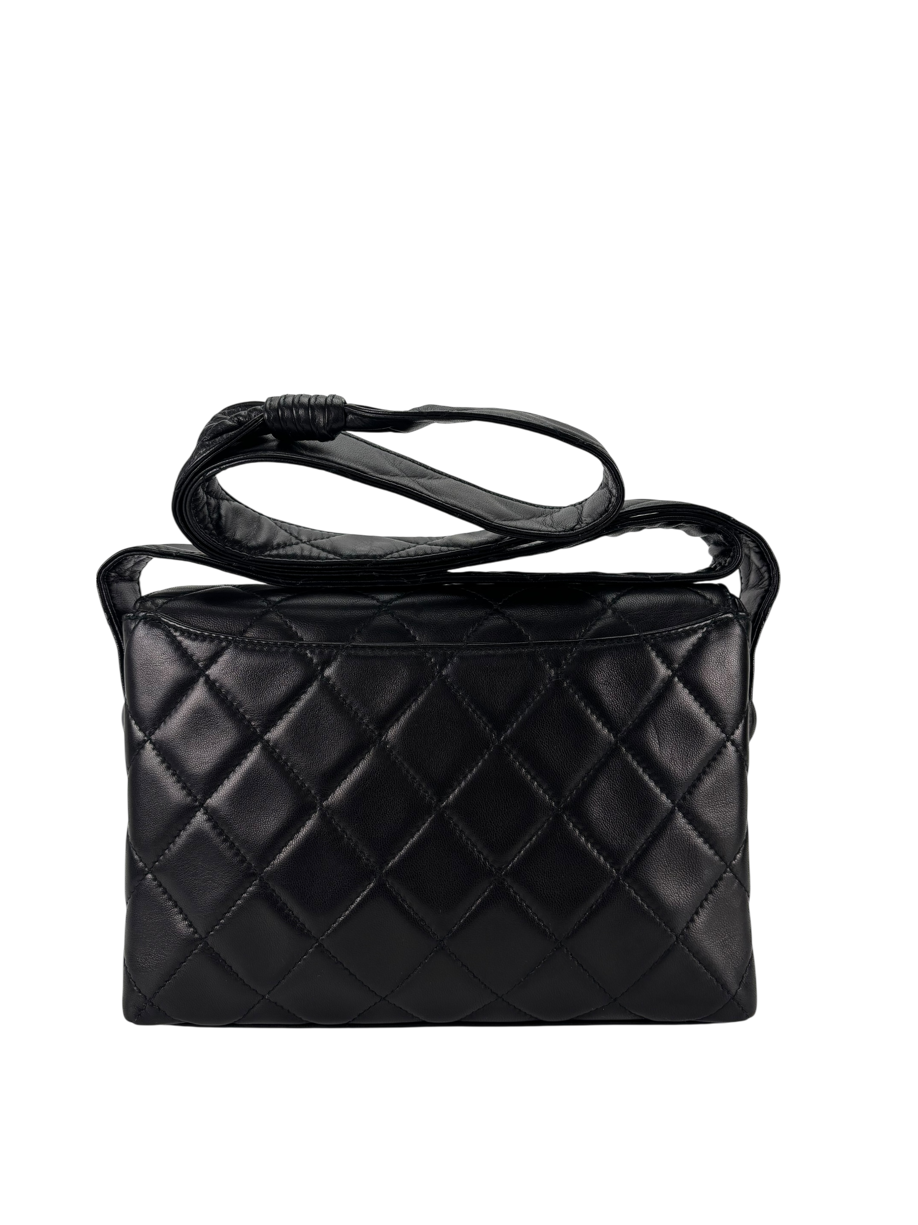 CHANEL - Black Lambskin Matrasse Single Flap Shoulder Bag
