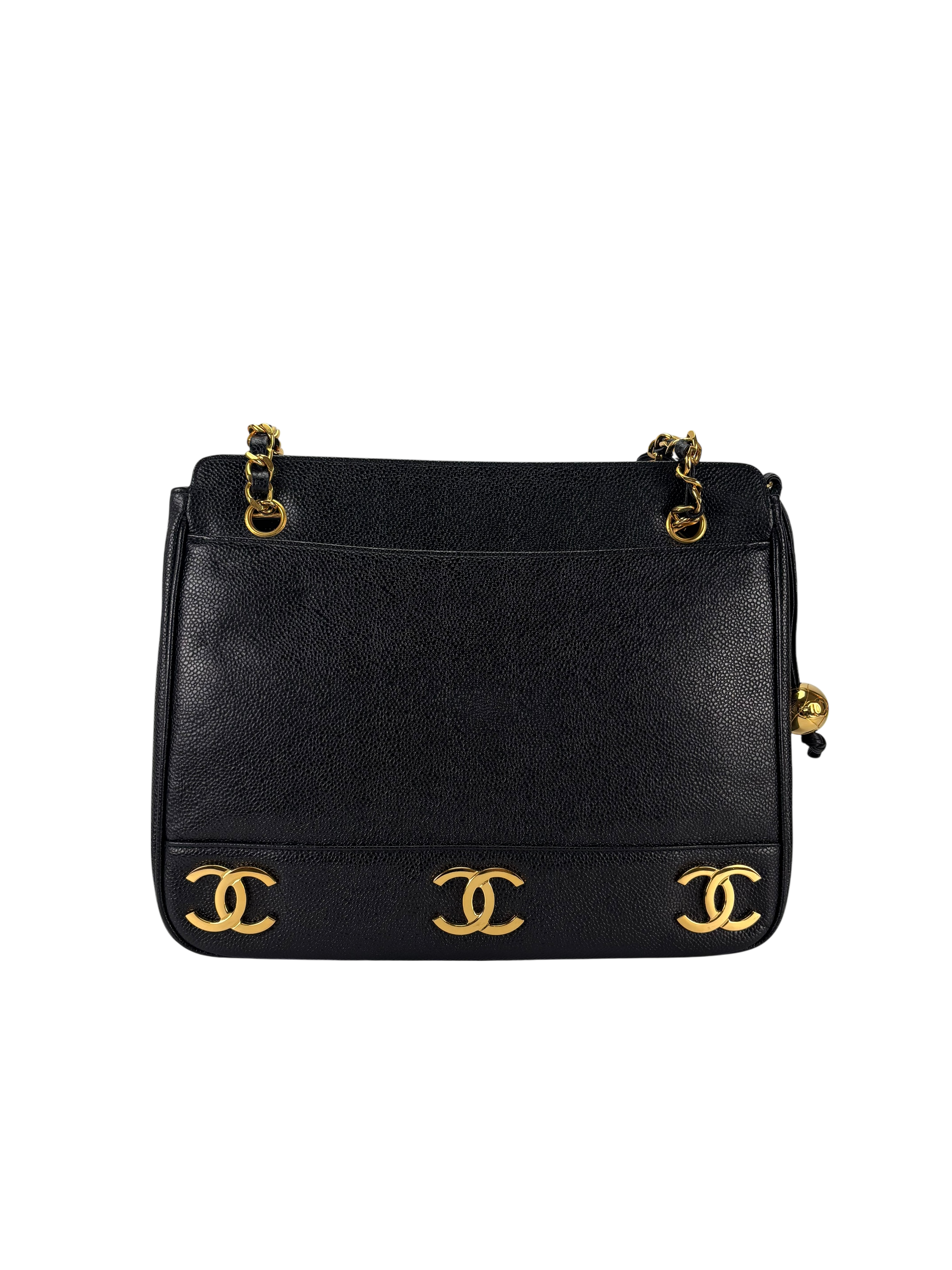 CHANEL - Black Caviar Triple CC Shoulder Tote Bag