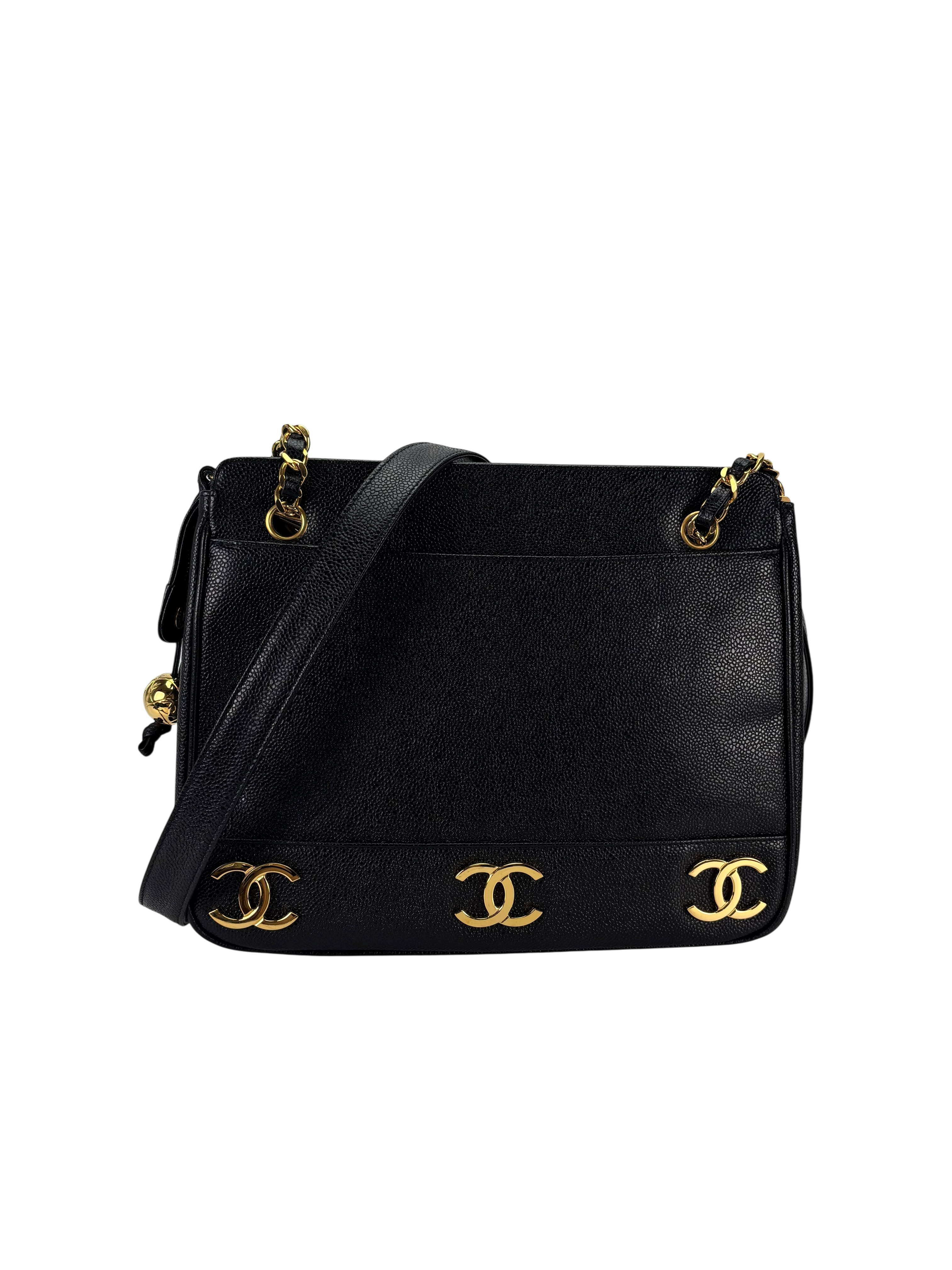 CHANEL - Black Caviar Triple CC Shoulder Tote Bag