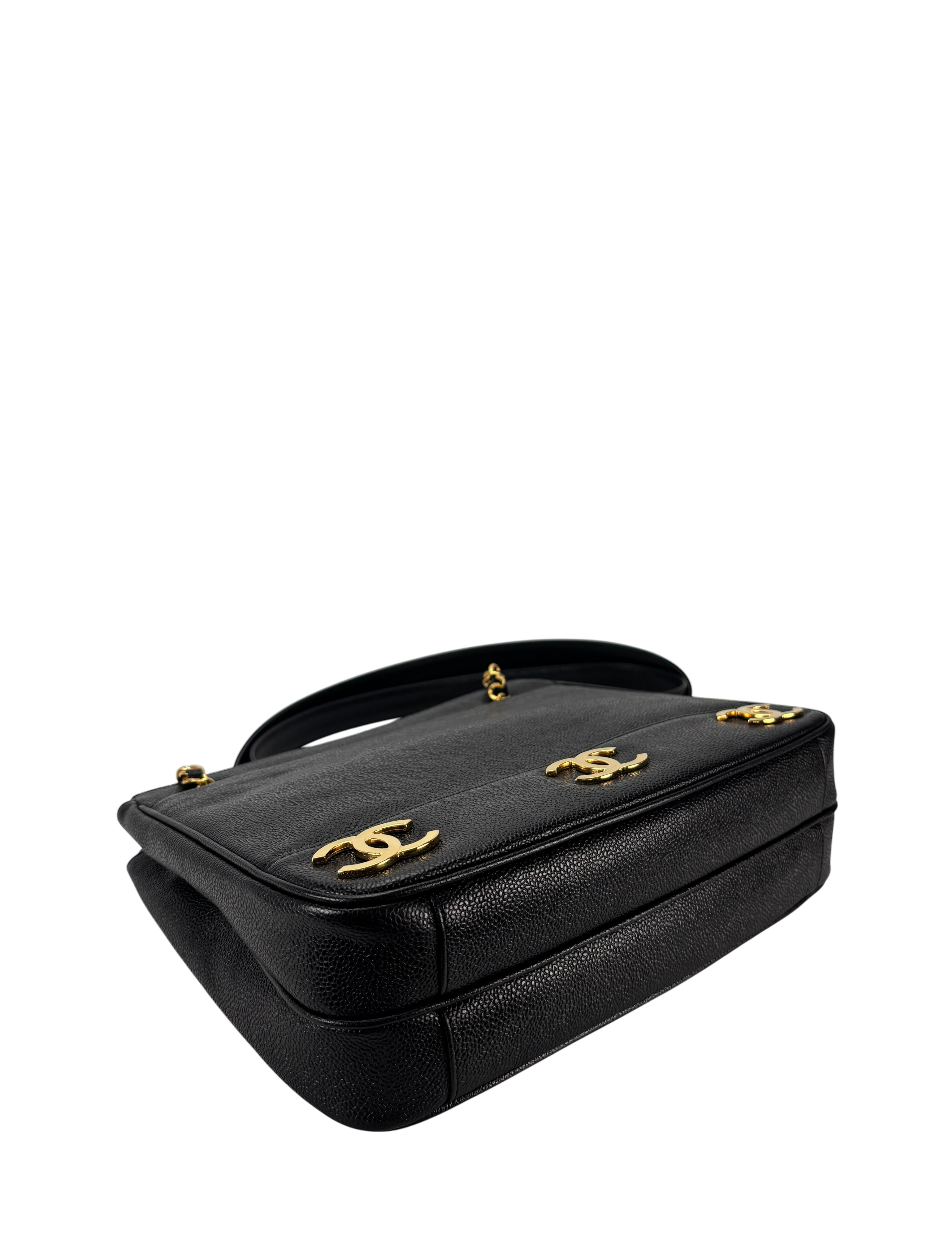 CHANEL - Black Caviar Triple CC Shoulder Tote Bag