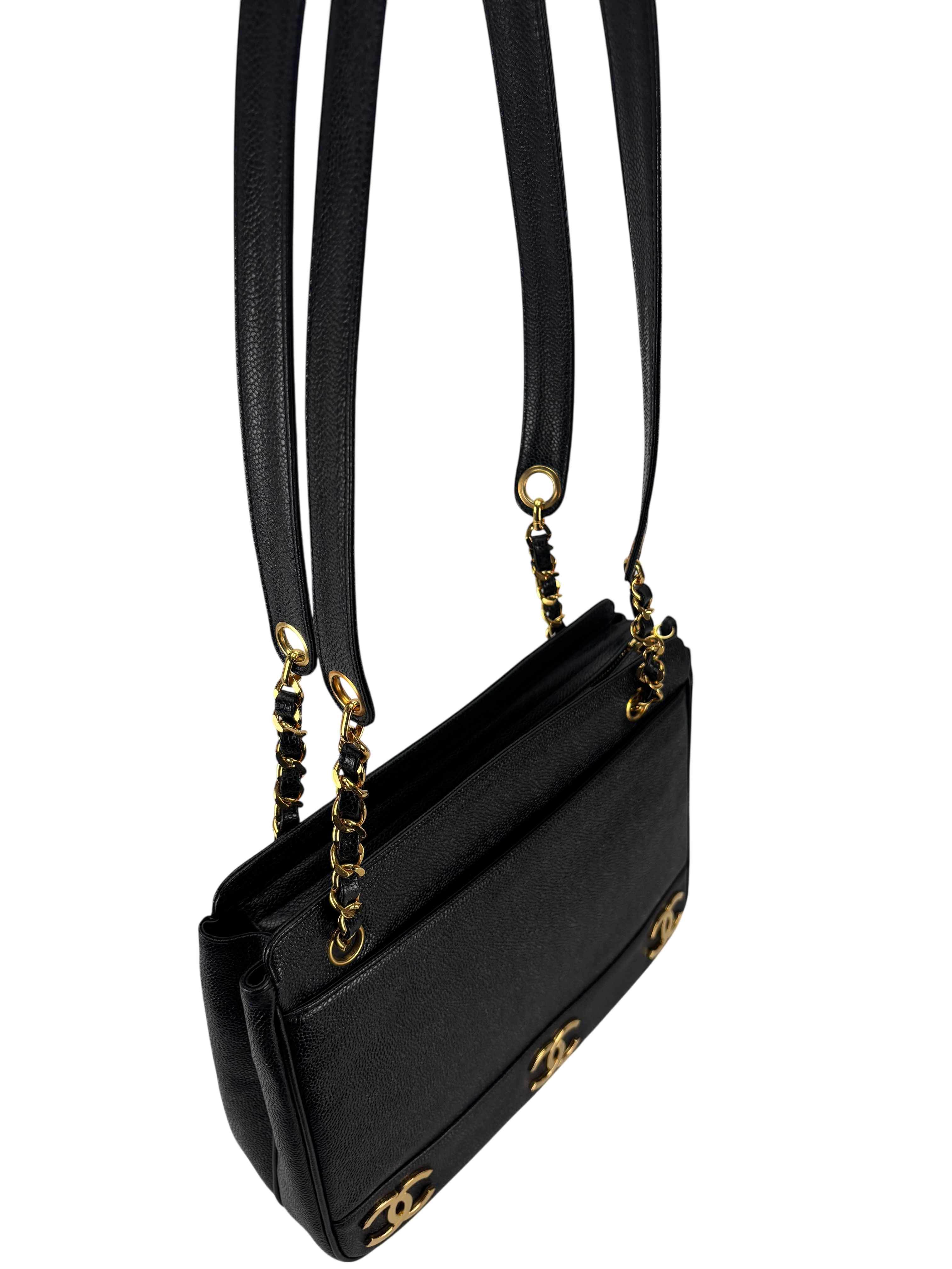 CHANEL - Black Caviar Triple CC Shoulder Tote Bag