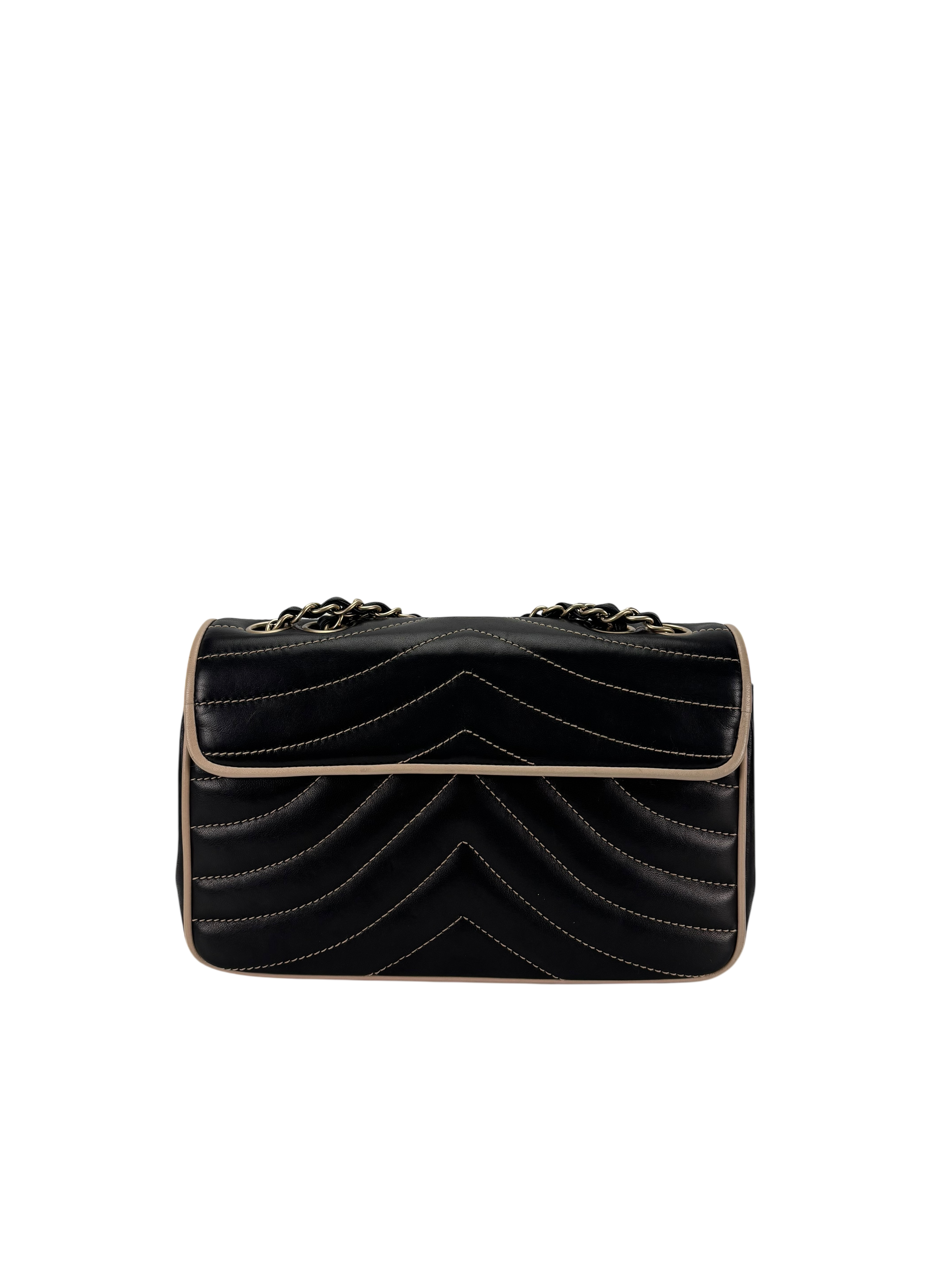 CHANEL - Black Lambskin Quilted Single Flap Bag