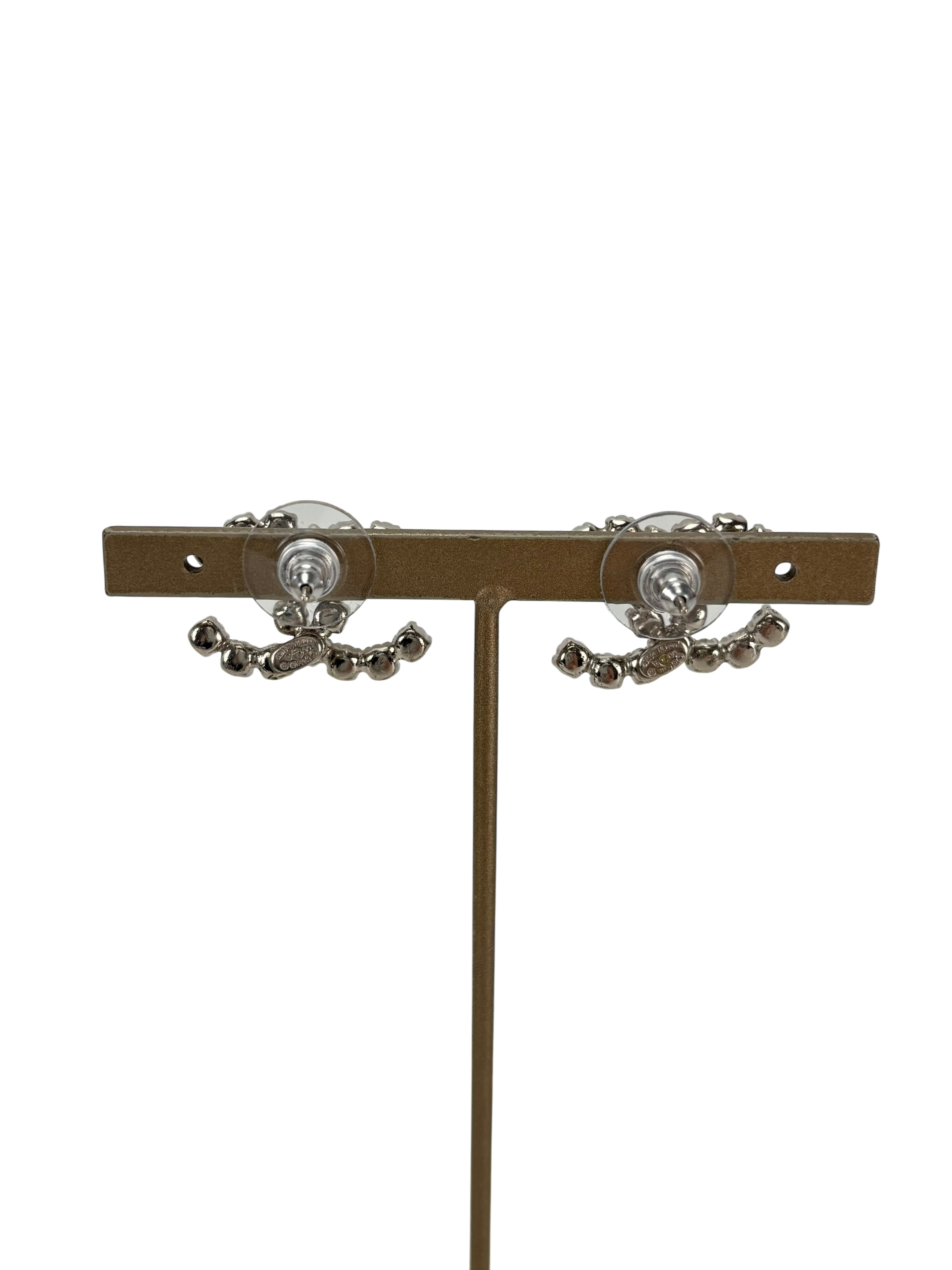 CHANEL - 00A Coco Mark Silver Metal Rhinestone Earrings