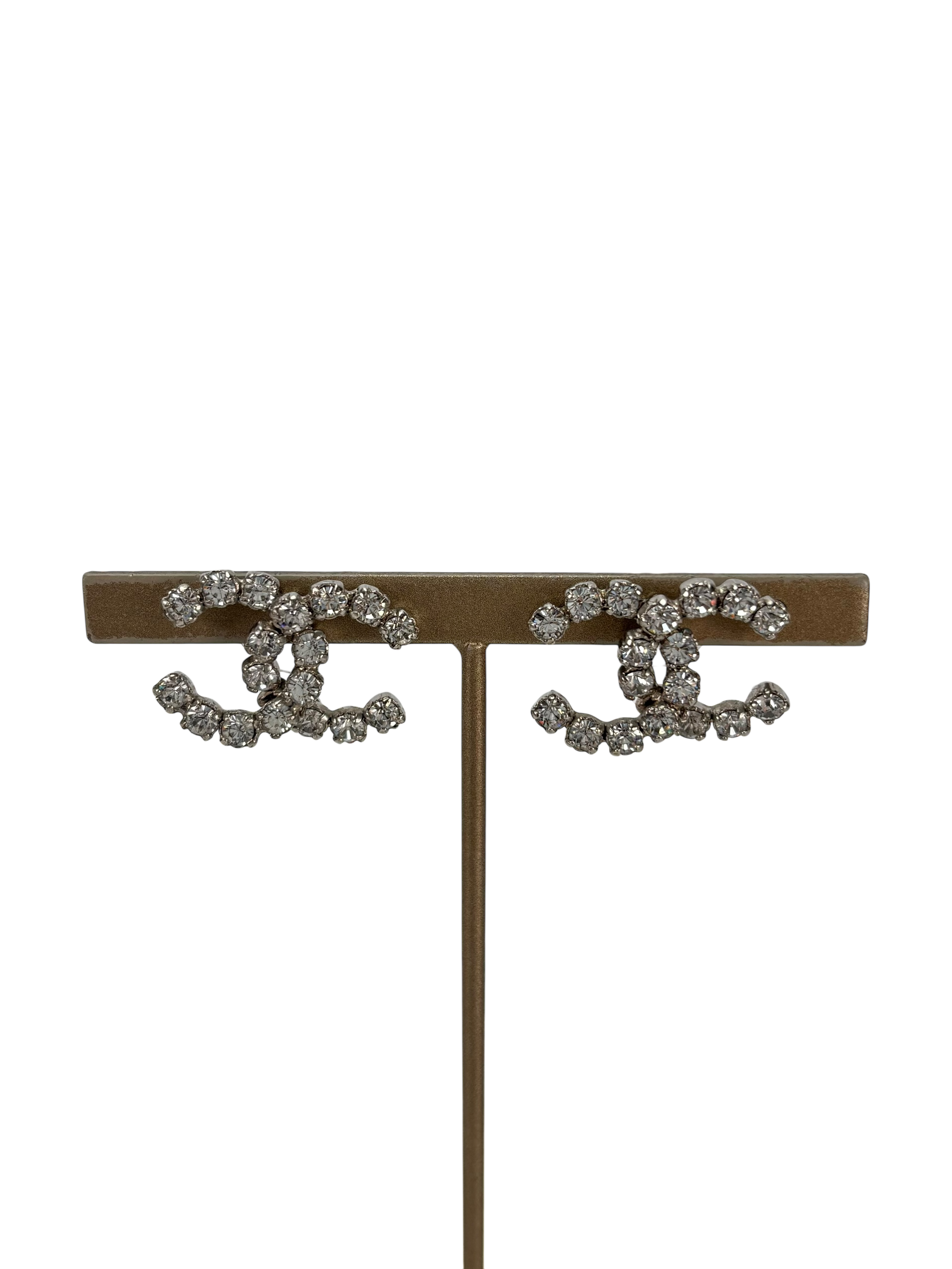 CHANEL - 00A Coco Mark Silver Metal Rhinestone Earrings